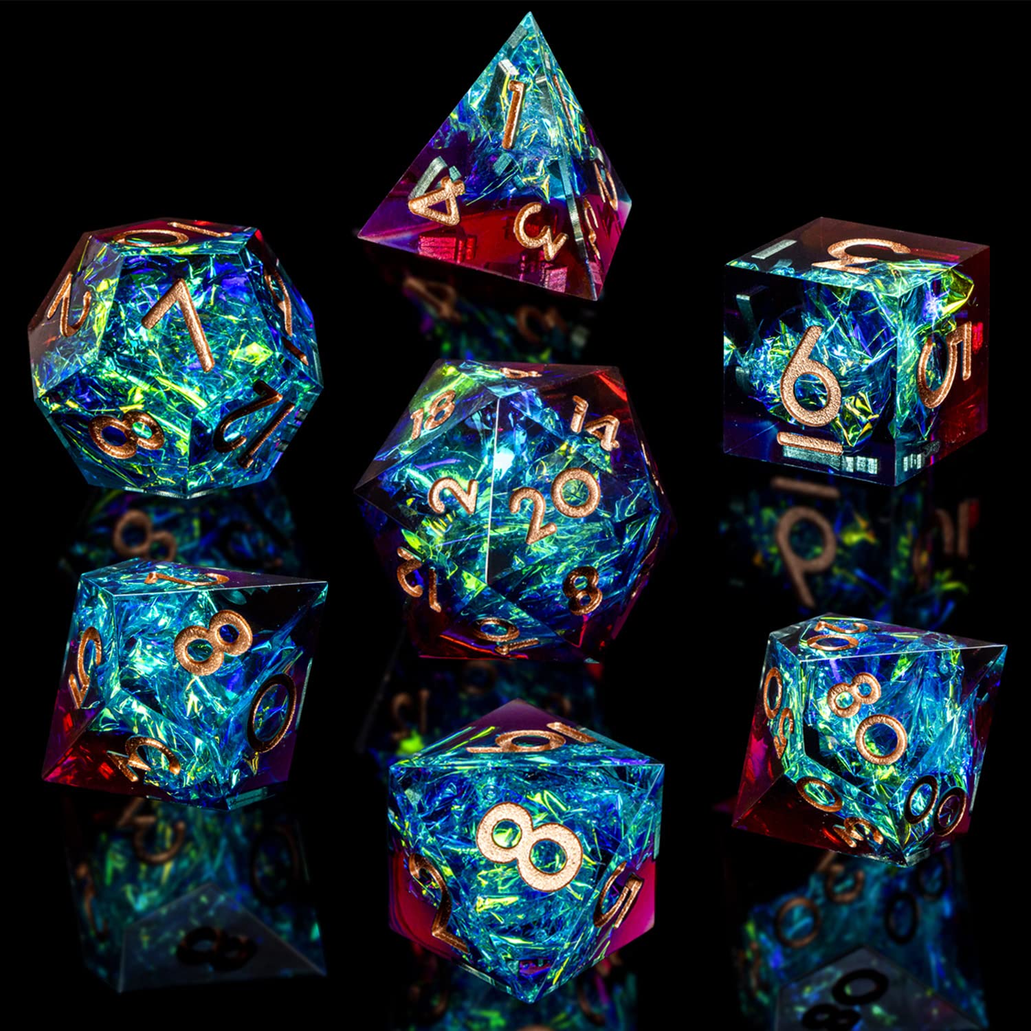 ARUOHHA Sharp Edges DND Dice Set - Translucent Polyhedral Resin D&D Dice with Lightning Effects (D20, D12, D10, D8, D6, D4) - Handmade Dungeons & Dragons RPG Accessories for Tabletop Gaming, Role Playing Games & Collectors