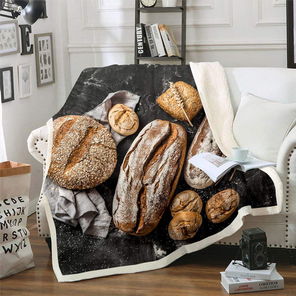 Baked Bread Throw Blanket - Black French Bread Design Luxury Fleece Blanket (30x40 inches) - Ultra Soft & Warm Flannel Blanket for Adults, Babies, Couch, Bed & Home Decor - Perfect Gift for Food Lovers