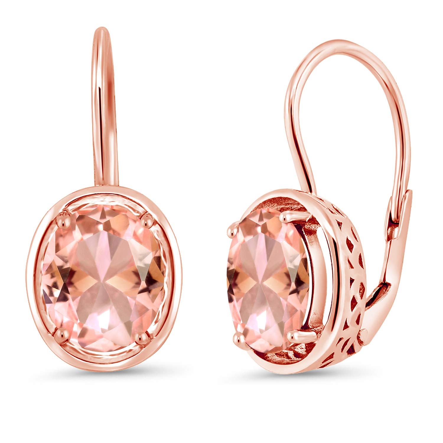Gem Stone King 18K Rose Gold Plated Silver Peach Nano Morganite Earrings for Women - 4.00 Ct Oval 9X7MM Gemstone Jewelry | Elegant Gift for Wedding, Anniversary & Special Occasions