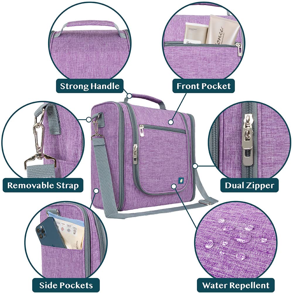 PAVILIA Large Hanging Toiletry Bag for Women & Men - Waterproof Travel Cosmetic Organizer with Multiple Pockets - Perfect for Makeup, Toiletries & Travel Essentials (Purple) - Ideal for Vacation, Business Trips & Gym Use