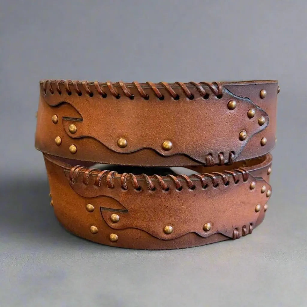 Premium Women's Full Grain Leather Belt with Studs - Stylish & Durable Fashion Accessory for Jeans, Dresses & Casual Outfits
