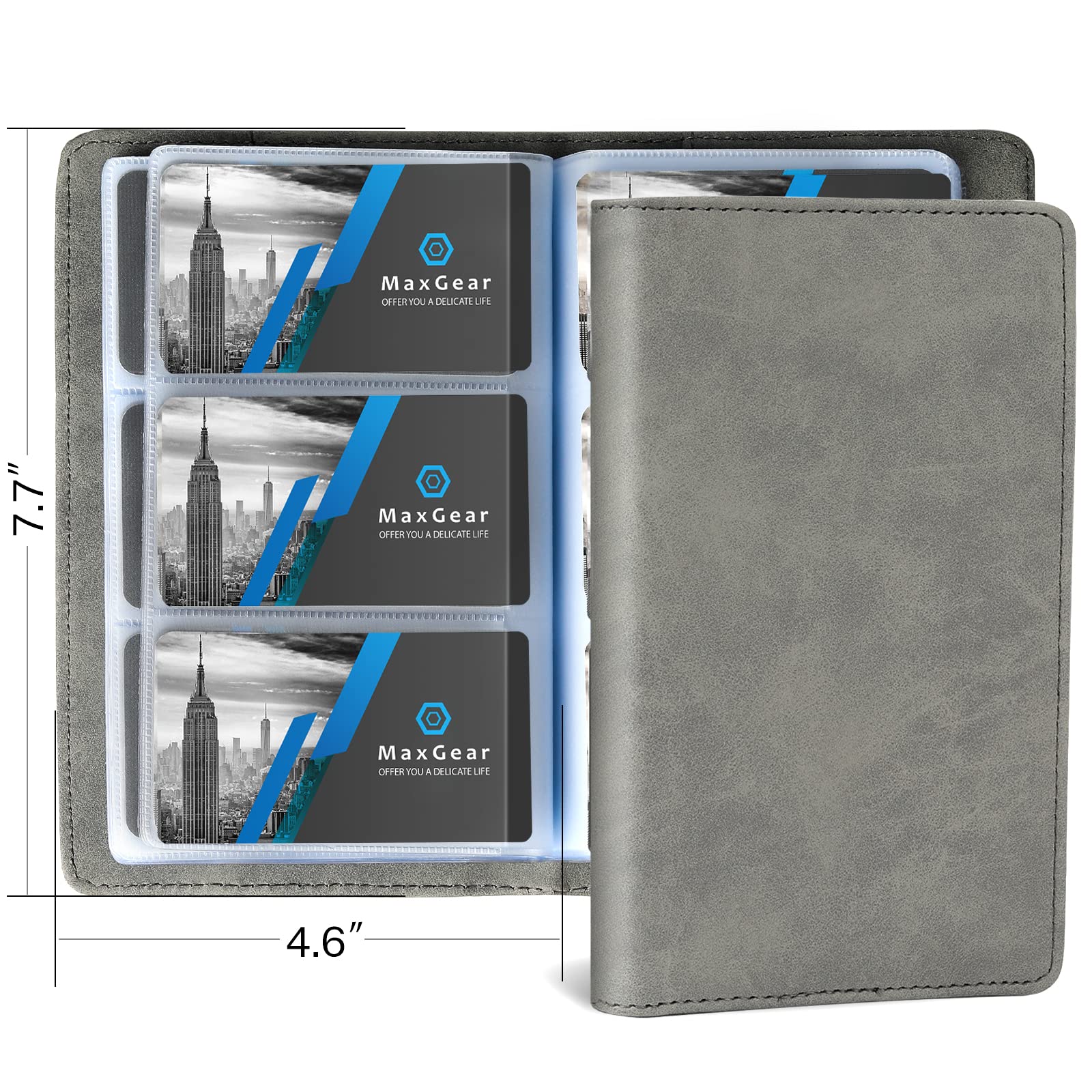 MaxGear Professional PU Leather Business Card Organizer - Holds 240 Cards, Portable Credit Card Binder for Men & Women, Dark Gray - Perfect for Networking Events, Office Use & Business Travel