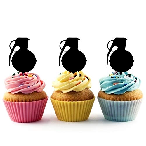 TA1134 Grenade Hand Bomb Silhouette Acrylic Cupcake Toppers - 10pcs for Party, Wedding & Birthday Decorations - Perfect for Military Themed Events, Bachelor Parties and Unique Dessert Displays