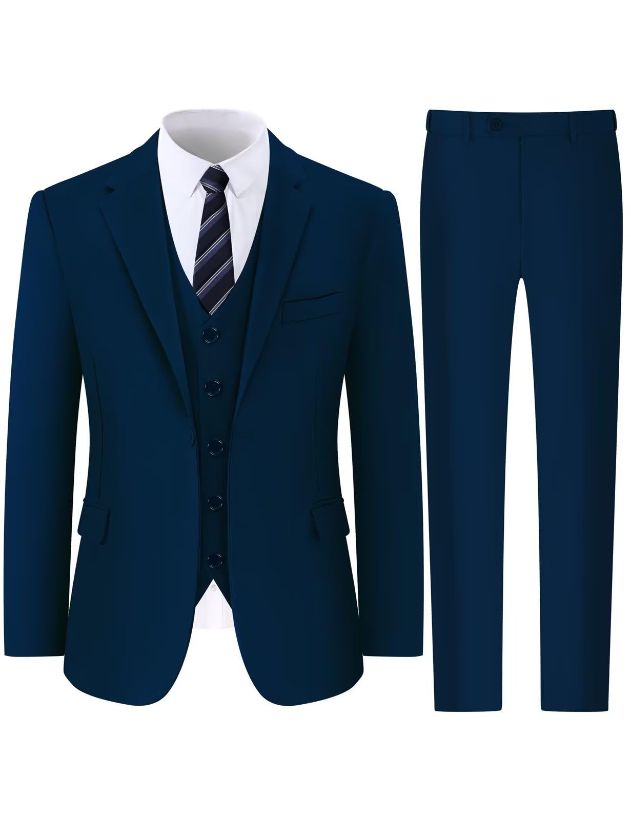 Men's 3-Piece Classic Fit Suit Set - Single Button Solid Color Jacket, Vest & Pants with Tie | Formal Business Attire for Wedding, Office & Special Occasions | Perfect for Job Interviews, Corporate Events & Groom Wear