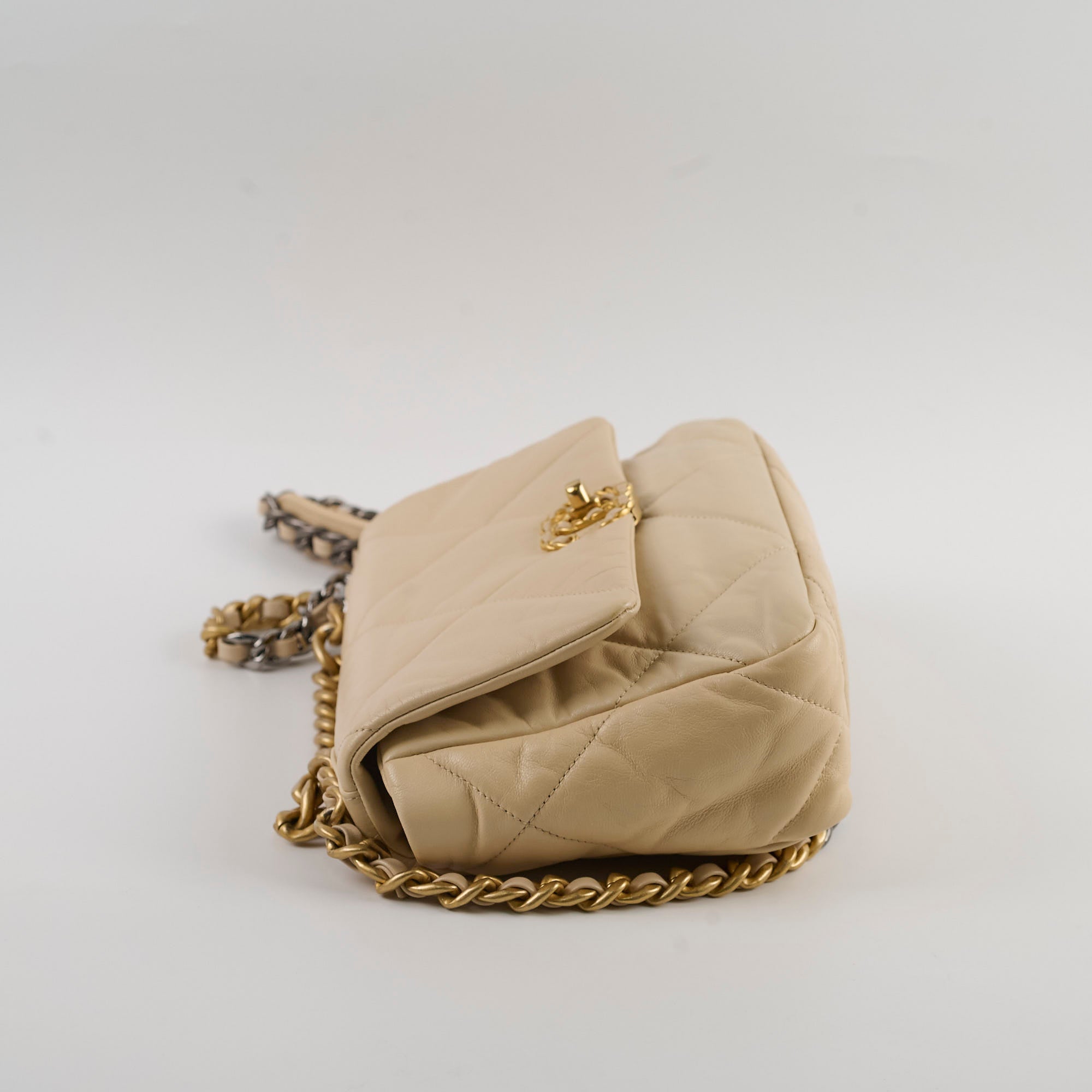 Chanel 19 Small Beige Flap Bag - 30cm Luxury Quilted Leather Shoulder Bag for Women | Perfect for Date Night, Office & Special Occasions