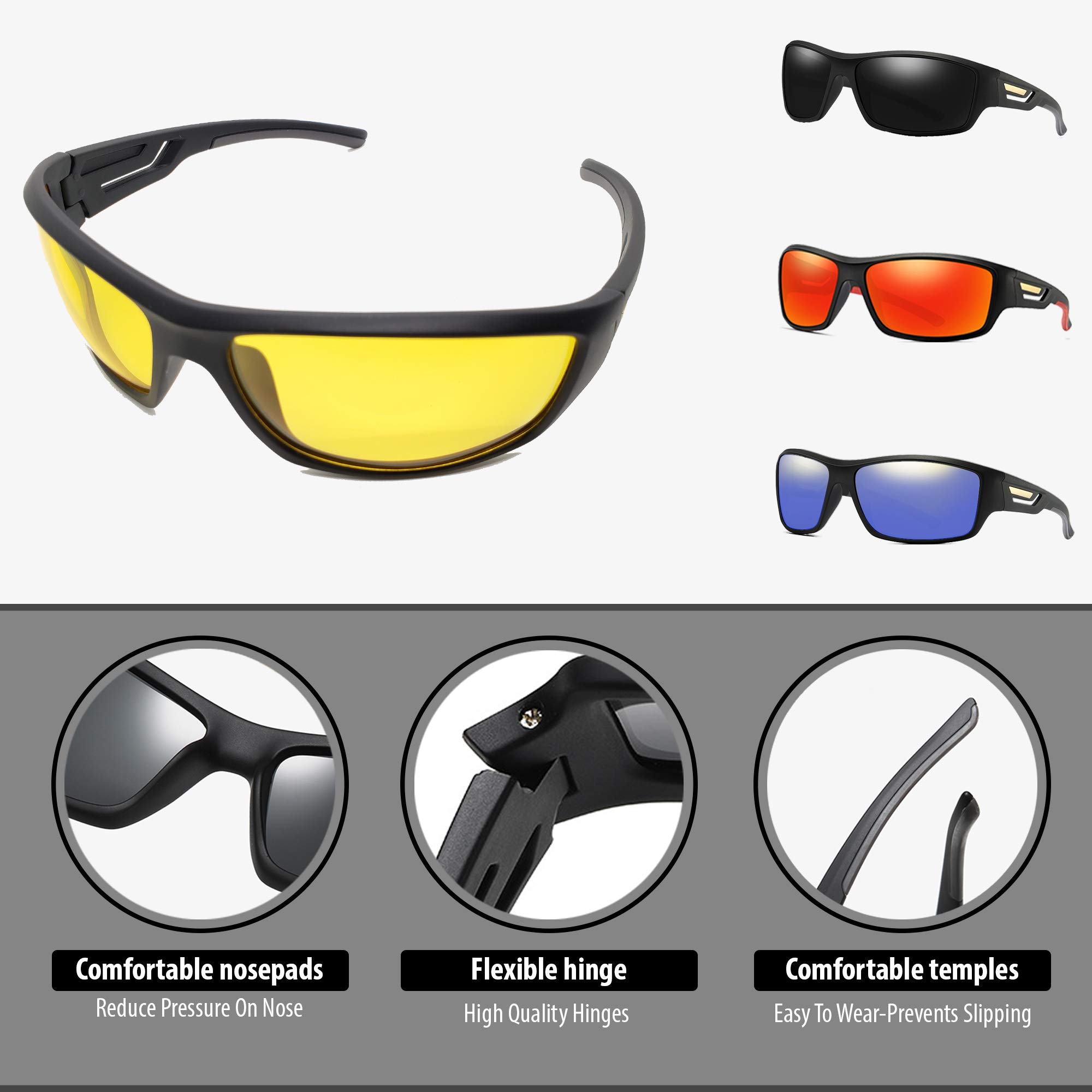 Polarized Sports Sunglasses for Men & Women - UV Protection, Shatterproof Cycling Glasses for Running, Hiking, Fishing & Outdoor Activities