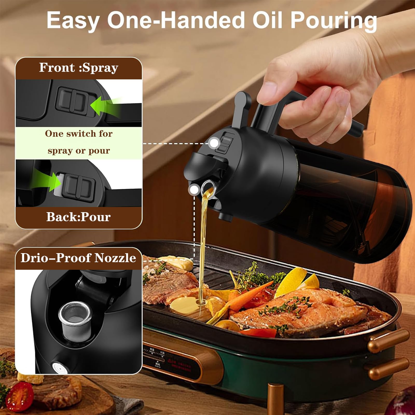 16oz Glass Oil Sprayer for Cooking - 2 in 1 Olive Oil Dispenser Bottle for Air Fryer & Salad