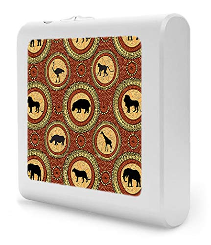 Dimmable LED Night Light with Auto On/Off Sensor - Adjustable Brightness, Warm White Light for Bathroom, Hallway, Nursery & Bedroom - African Animal Circle Design - Perfect for Nighttime Safety & Comfort