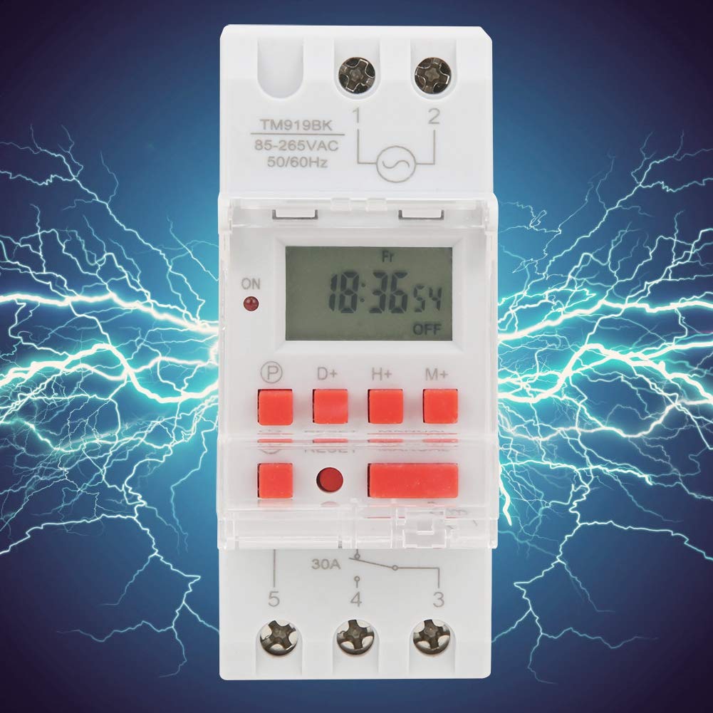 TM919BK Digital Timer Switch - AC 85-265V 30A, 24H/7D Programmable with 16 On/Off Settings & Countdown Function | Perfect for Home Automation, Lighting Control, and Energy Saving