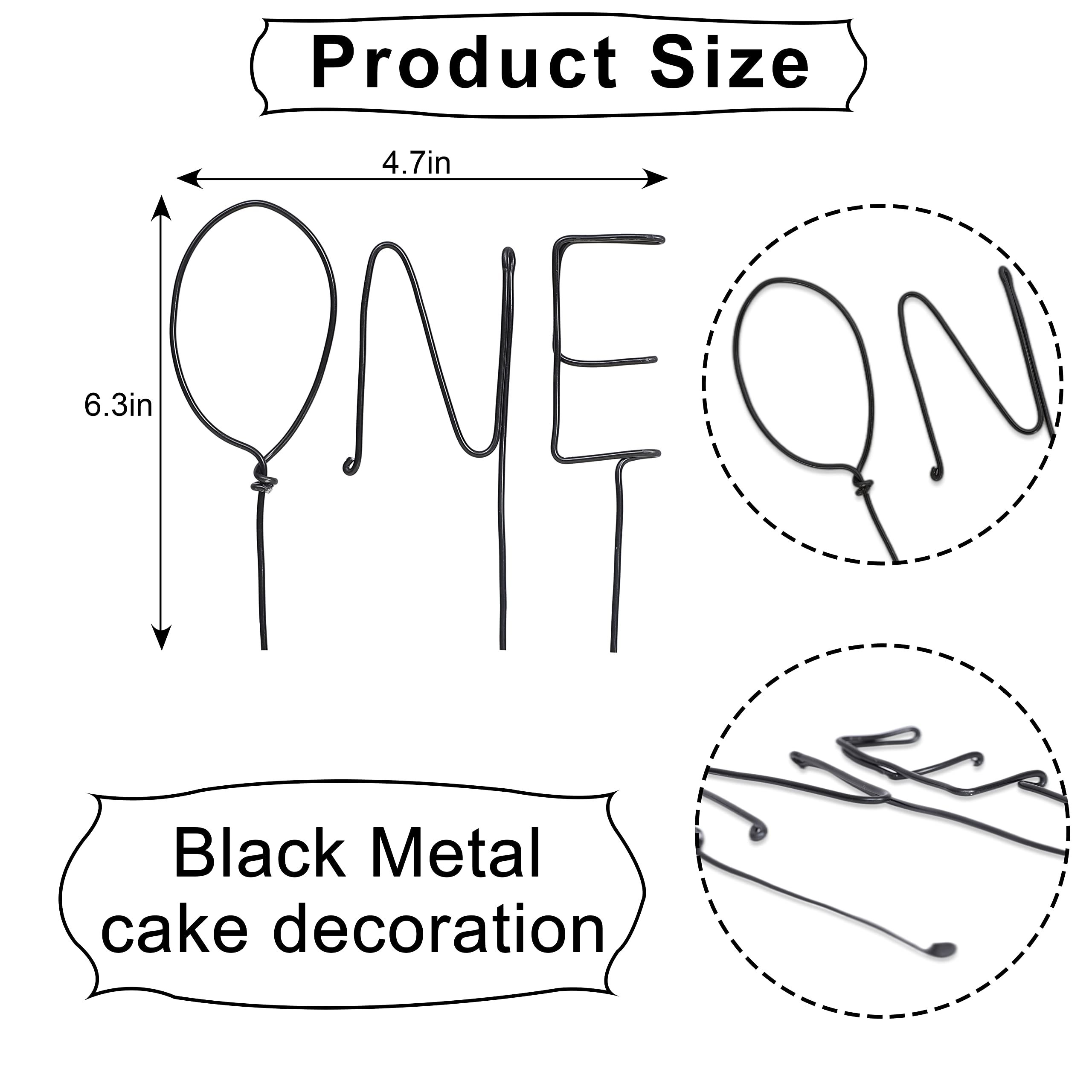 Modern Black Wire Cake Topper for 1st Birthday Party Decorations - Elegant Cake Smash & Baby Shower Photo Props - Perfect for First Birthday Celebrations, Gender Reveals, and Special Occasions