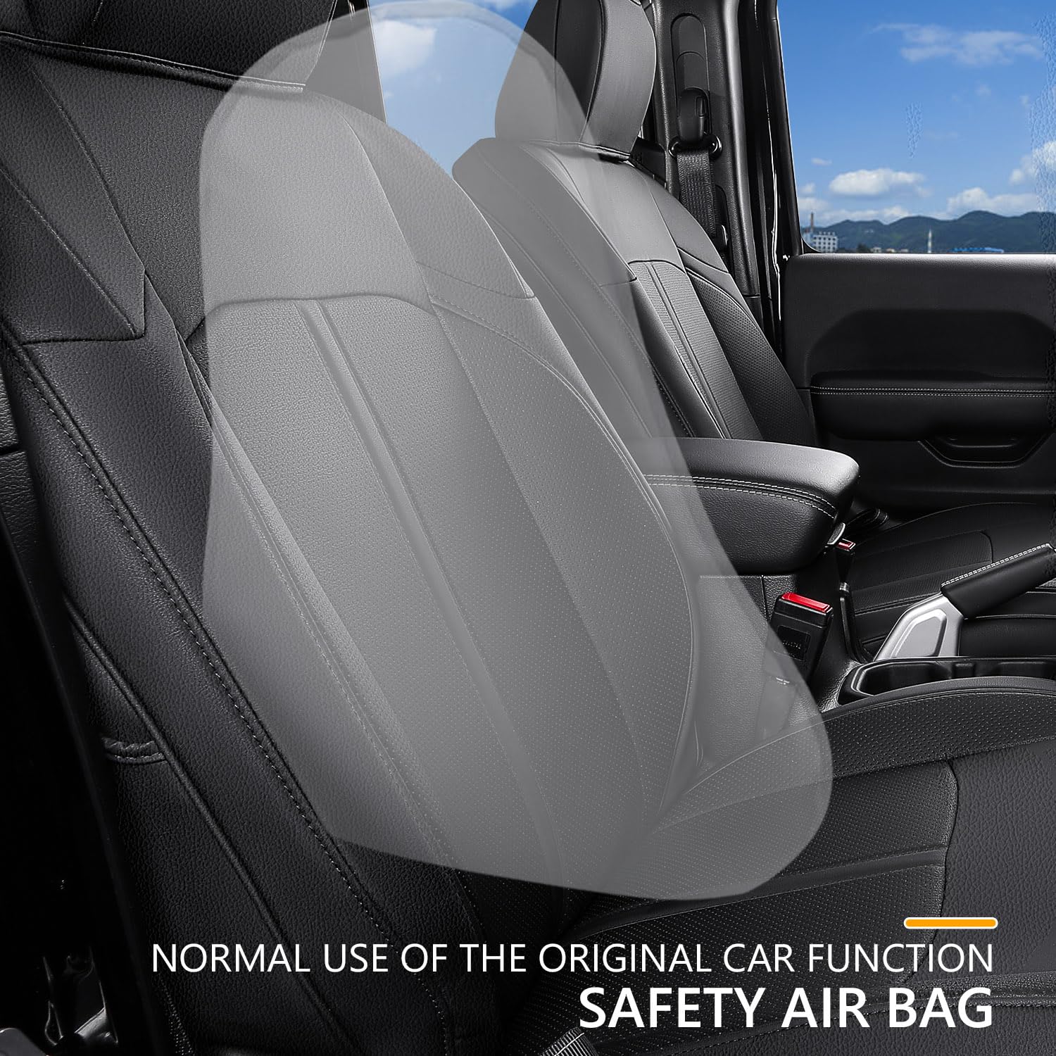 Premium Jeep Wrangler JL Seat Covers (2018-2024) - 4 Door Custom Fit Car Seat Protectors - Black PU Leather Accessories for Jeep Wrangler JL Without Cup Holder - Perfect for Off-Roading, Camping & Daily Driving