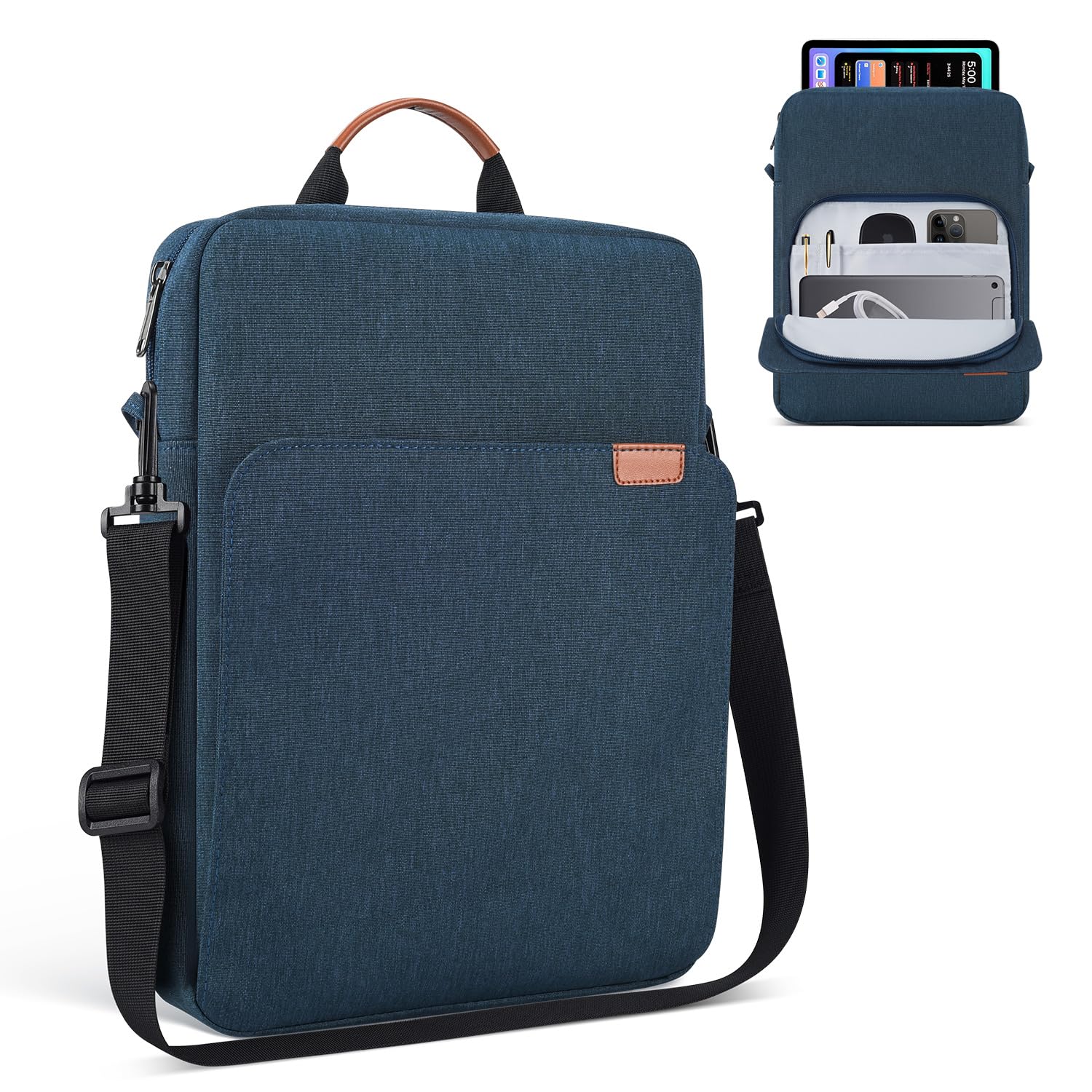 13 Inch iPad Air Sleeve Case - Compatible with iPad Pro 12.9 M2, Surface Pro 10/X/9, MacBook Pro 13/14 M3 & MacBook Air 13.6 - Navy Blue Protective Carrying Bag with Adjustable Shoulder Strap | Perfect for Travel, Office & School Use