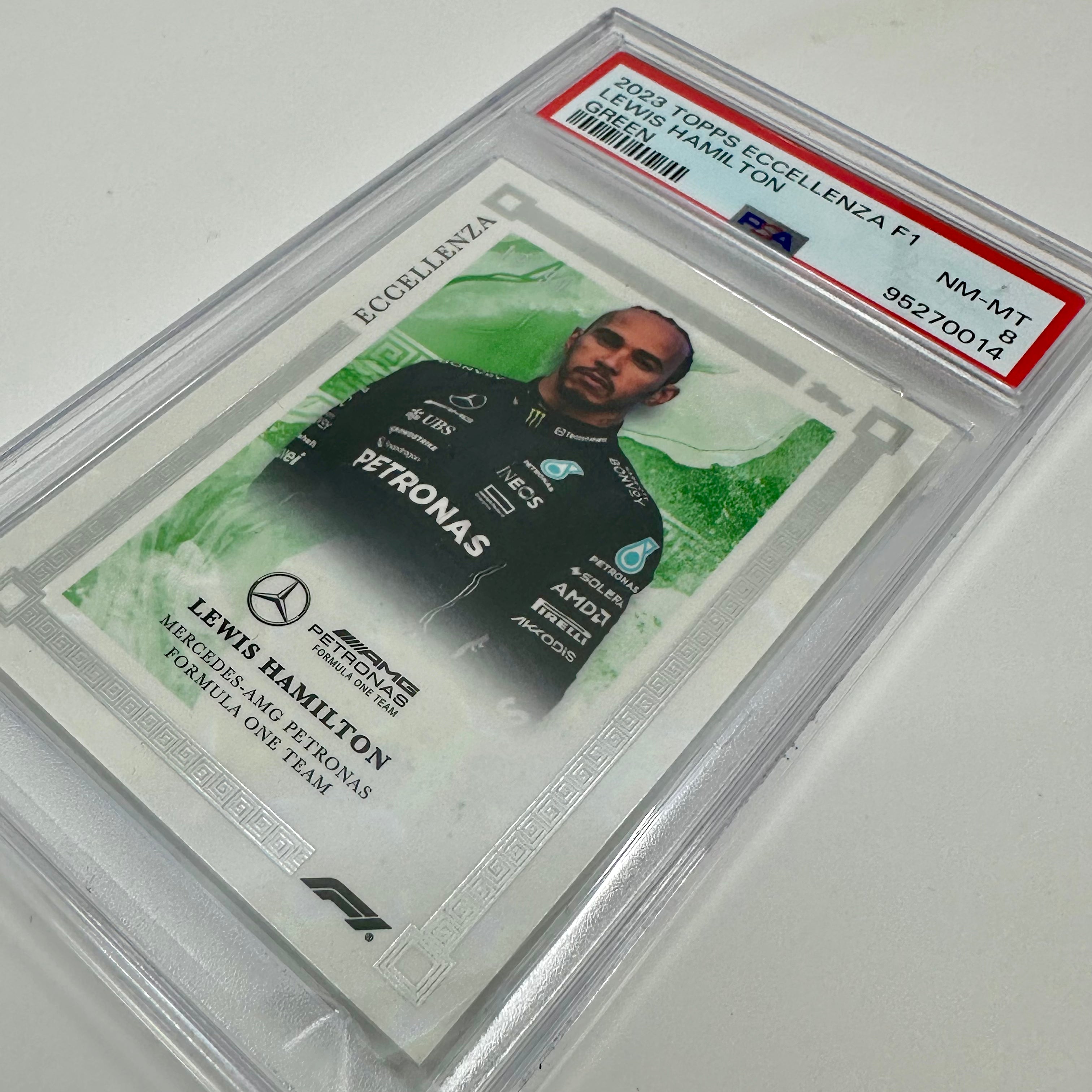 PSA 8 Graded 19/99 Lewis Hamilton Green 2023 Eccellenza Racing Card - Perfect for Collectors, Sports Memorabilia & F1 Fans