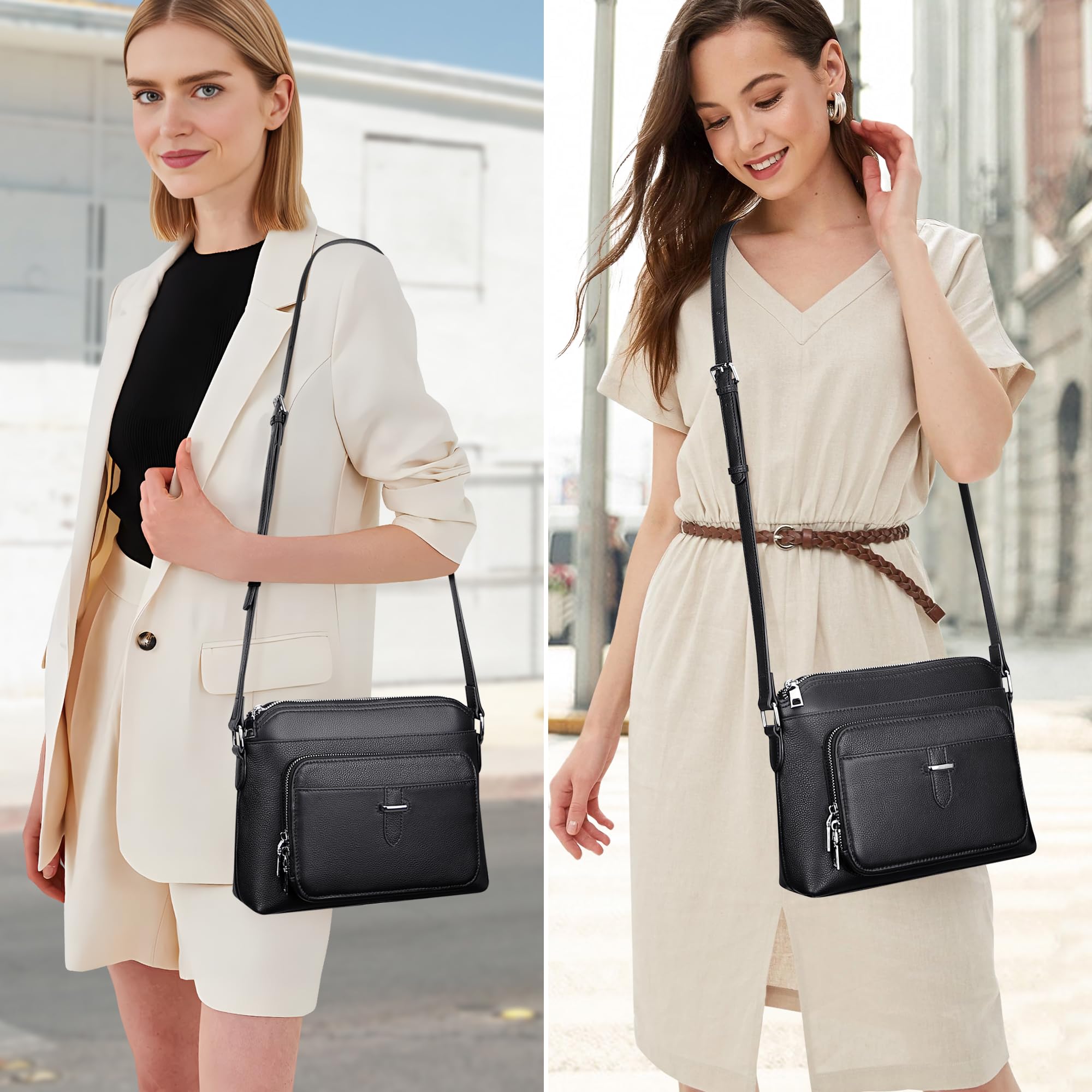 Genuine Leather Crossbody Bags for Women - Small Ladies Handbags & Purses with Card Slots - Stylish & Functional Everyday Carry for Work, Travel & Shopping
