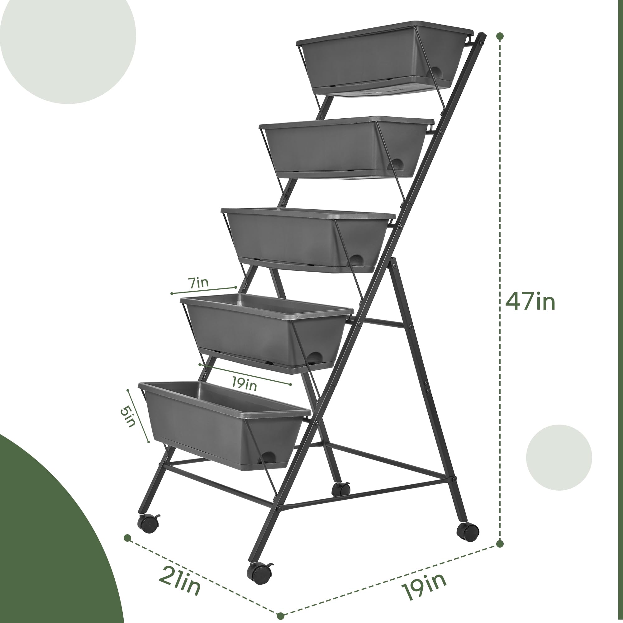 GENMOUS 5-Tier Vertical Raised Garden Bed - 45FT Tall Elevated Planter Box with Drainage Holes & Removable Tray - Outdoor Herb Flower Stand for Patio, Balcony, Porch - Perfect for Small Space Gardening, Urban Farming & Homegrown Vegetables (Black)