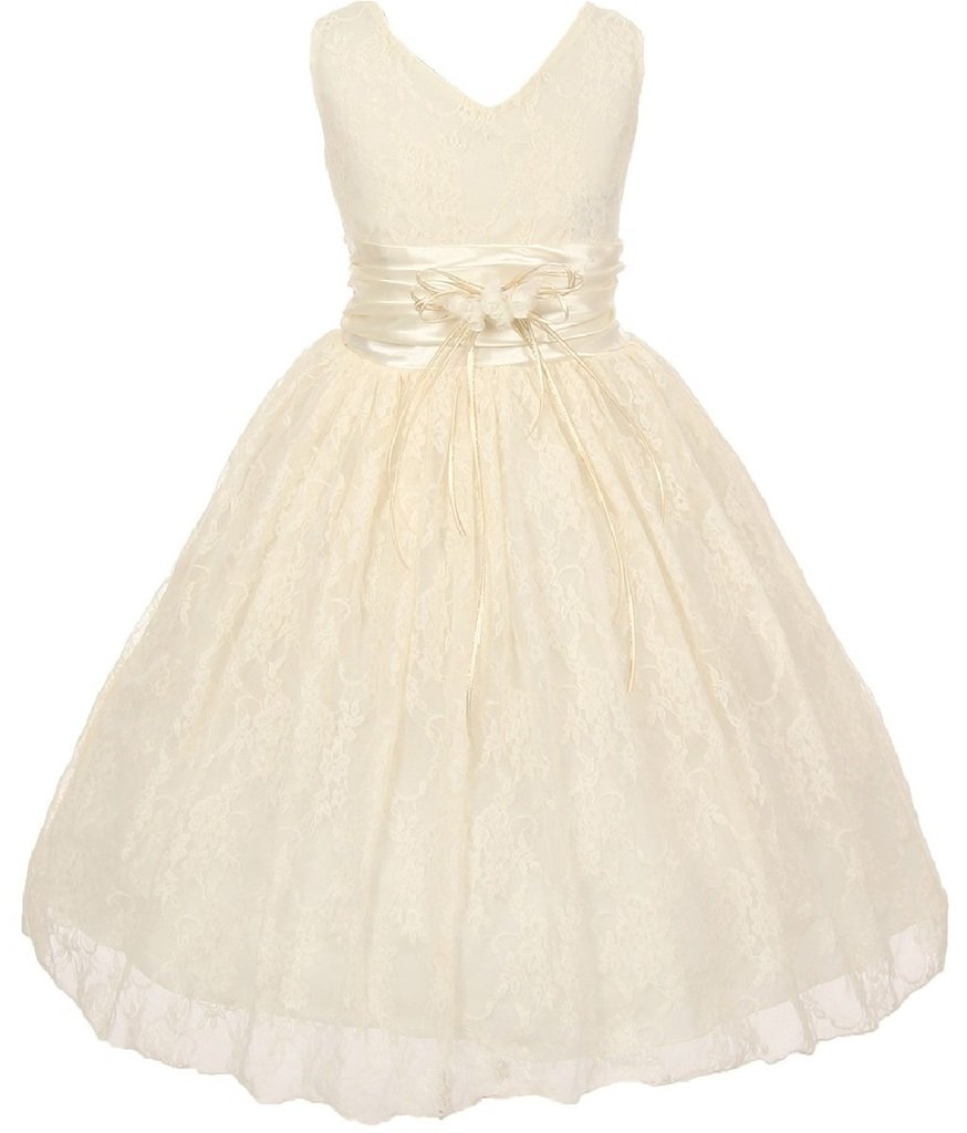 **Little Girls' Embellished Waistband Lace Flower Dresses - Elegant & Comfortable for Parties, Weddings & Special Occasions**