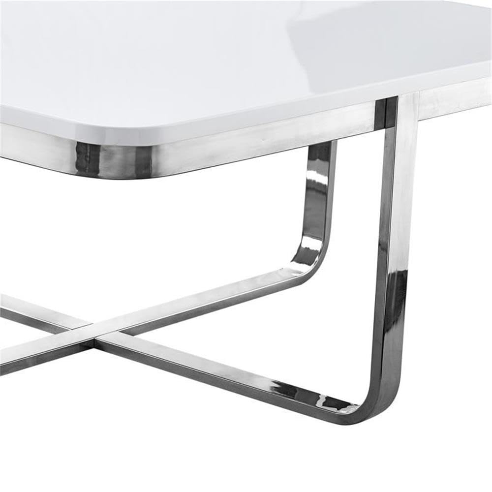 Modern Stainless Steel Coffee Table with White/Chrome Base - Contemporary Living Room Centerpiece for Home & Office Decor