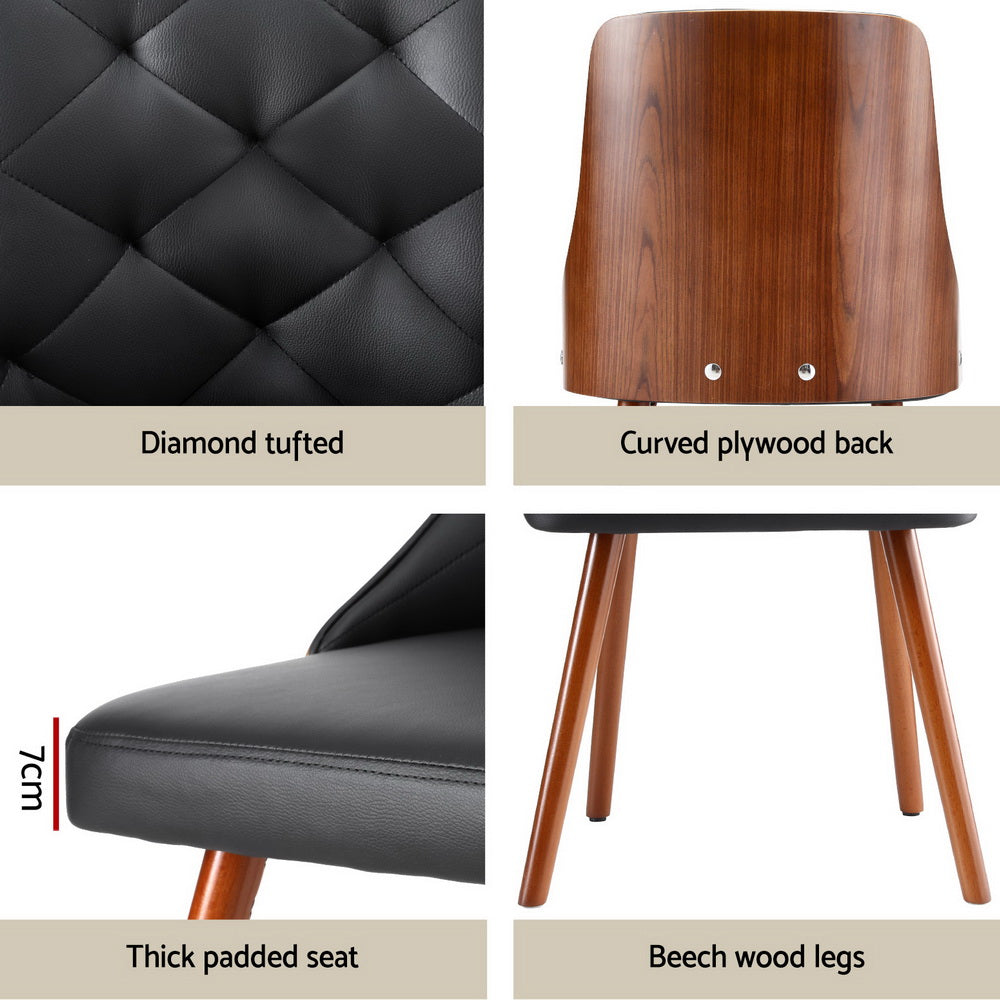 4-Piece Artiss Dining Chair Set - Black PU Leather Upholstered Modern Kitchen Chairs for Dining Room, Kitchen, Restaurant & Home Decor