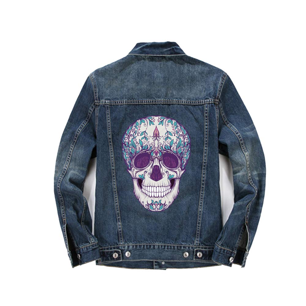 Halloween Iron on Patch - Day of The Dead Skull Applique for DIY T-Shirt & Denim Jacket - Heat Transfer Decal for Costume & Clothing Decoration - Perfect for Halloween Parties, Cosplay & DIY Projects