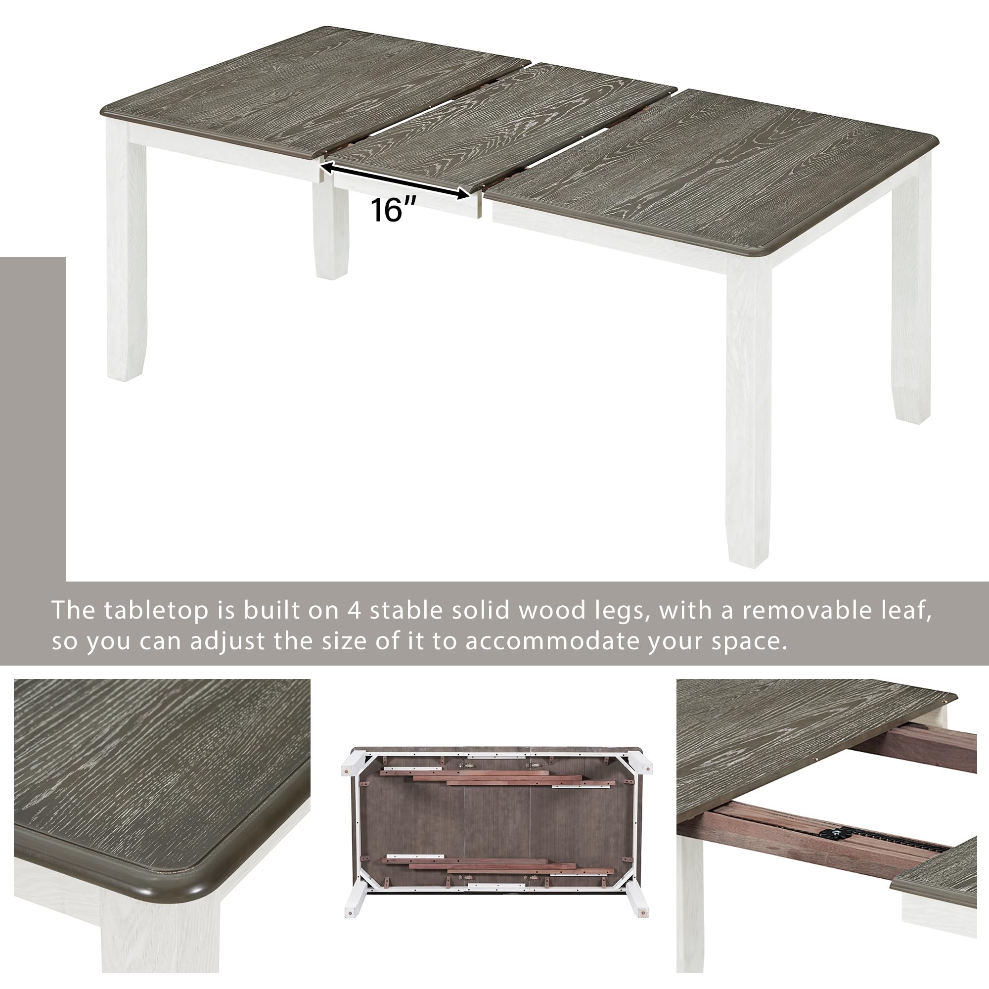 Vintage Extendable Dining Table Set with 6 Upholstered Chairs - 7-Piece Wooden Kitchen Table for Dining Room | Perfect for Family Gatherings & Dinner Parties