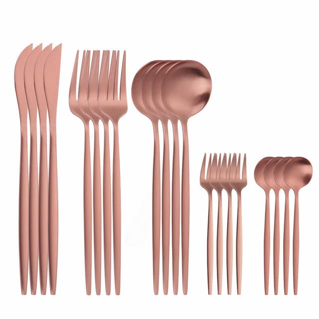 Premium 20-Piece Stainless Steel Silverware Set - Matte White Gold Cutlery Set with Forks, Spoons & Knives - Elegant Rose Gold Dinnerware for Home, Restaurant & Special Occasions
