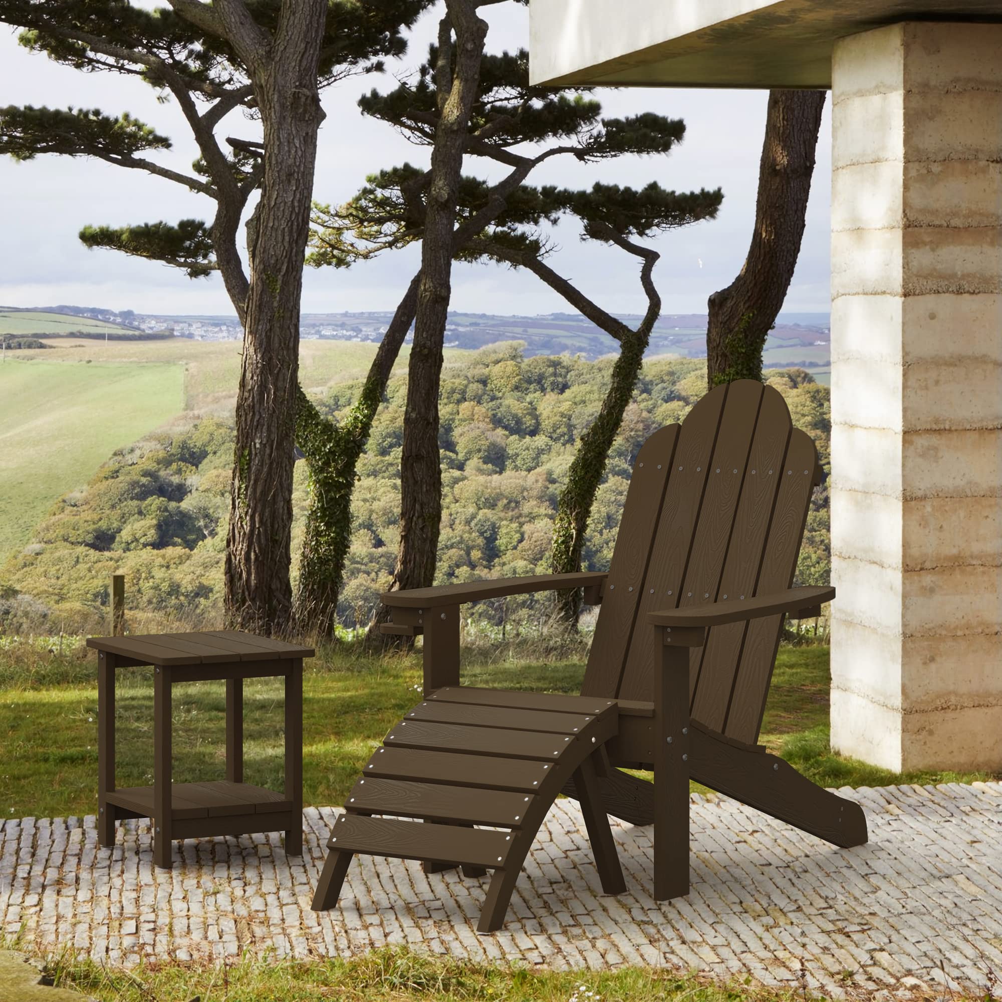 Premium LUE BONA HDPS Adirondack Chairs Set of 2 - Heavy Duty 350LBS Capacity Weather-Resistant Outdoor Patio Furniture with Cup Holder - Perfect for Backyard, Deck, Garden & Fire Pit Relaxation - Dark Brown
