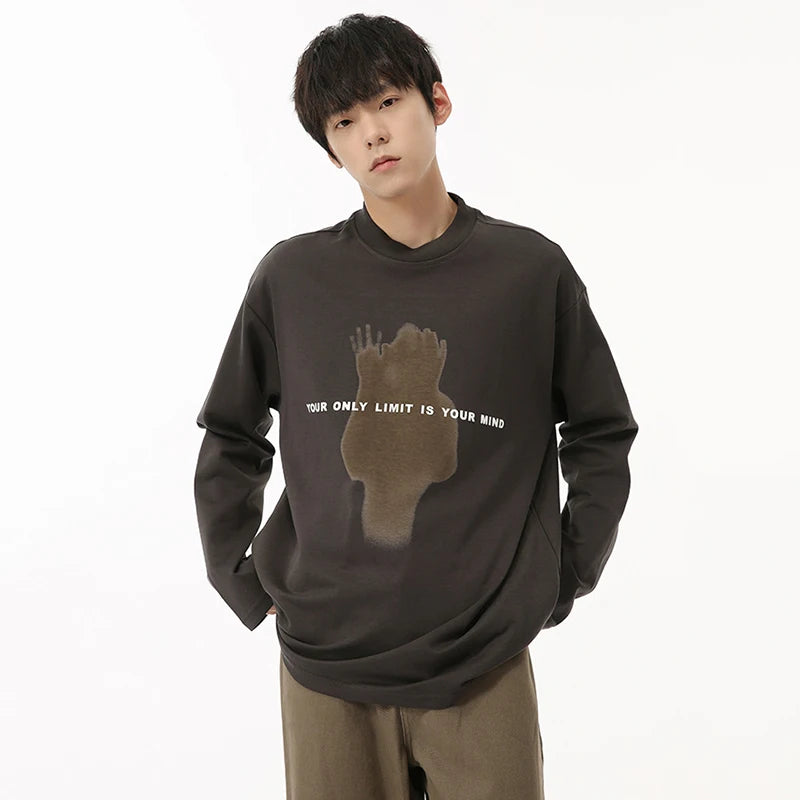 American Style Men's T-Shirts - Letter Print Round Neck Long Sleeve Pullover Tops for Fall Fashion | Casual Wear, Street Style & Layering Essential