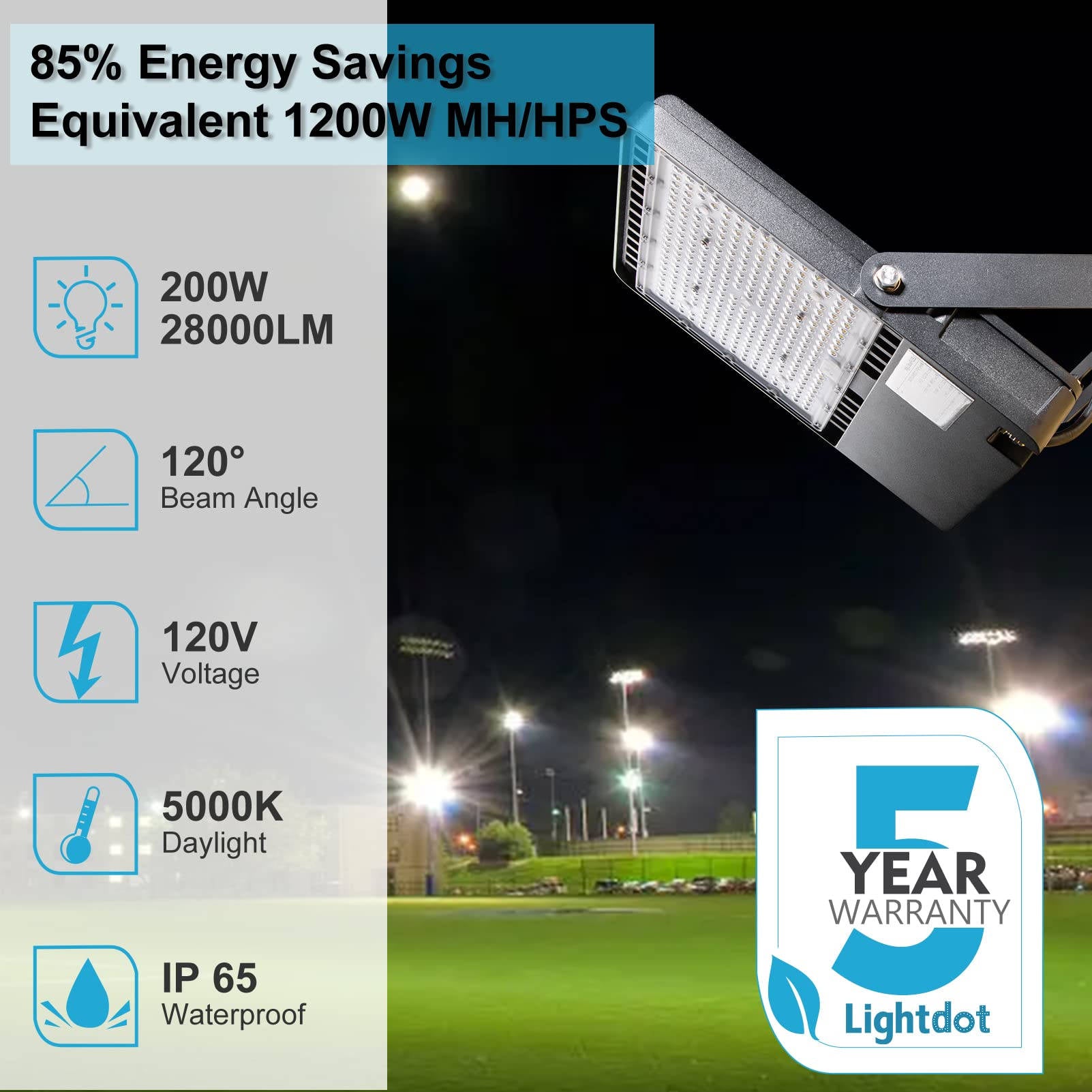 200W LED Flood Light Outdoor - 30000LM (800W Equivalent) - Dusk to Dawn Sensor - 5000K Daylight White - AC100-277V - IP65 Waterproof - Commercial & Stadium Lighting - Perfect for Parking Lots, Warehouses, Sports Fields, and Outdoor Security Areas