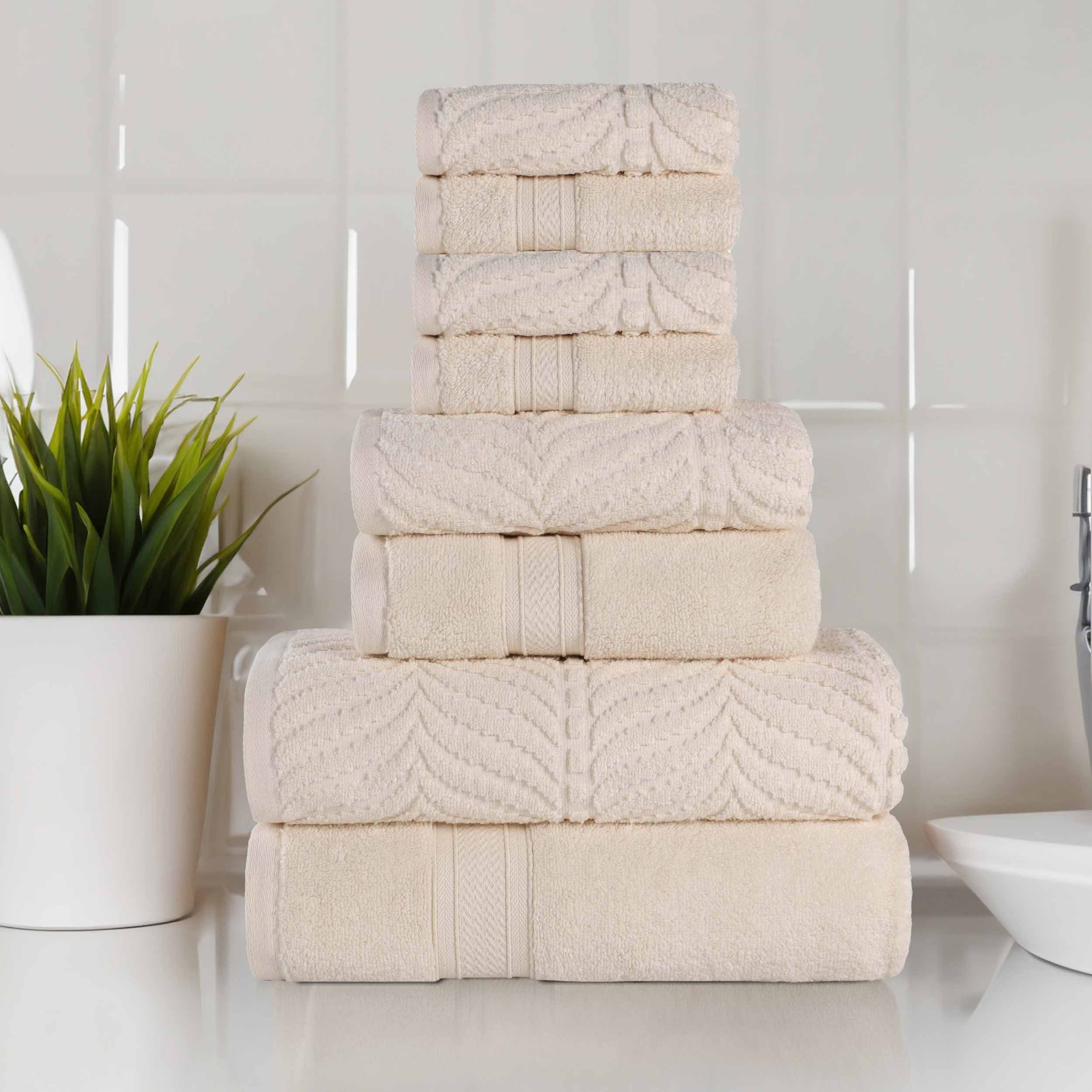 Premium 8-Piece Zero Twist Cotton Towel Set - Solid & Jacquard Chevron Design for Bath, Spa, and Luxury Home Decor