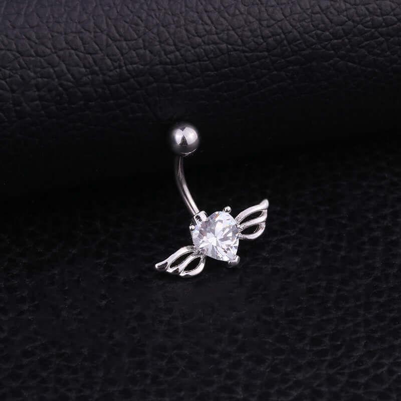 Stainless Steel Belly Button Ring with Angel Wings Design - Hypoallergenic Navel Piercing Jewelry for Women | Perfect for Everyday Wear, Parties, and Body Piercing Fashion | HSBR18611