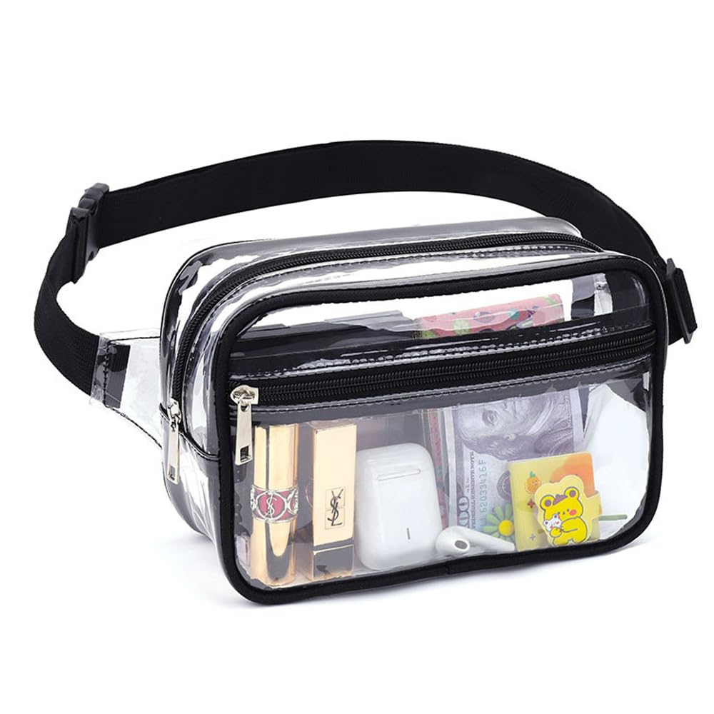 Clear Fanny Pack for Women & Men - Waterproof PVC Stadium Approved Waist Bag with Double Layer & Zipper | Concerts, Festivals, Travel & Outdoor Activities