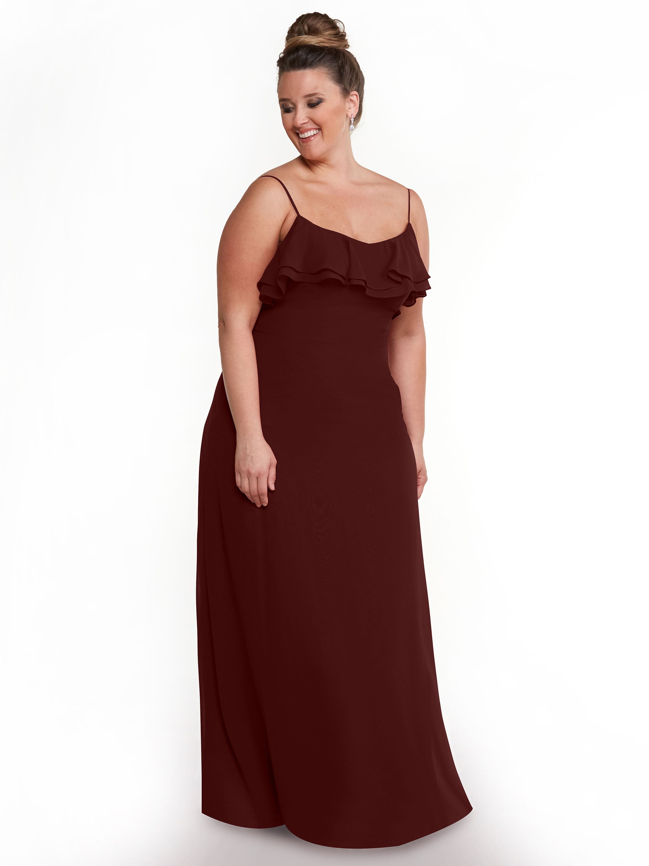 Elegant 80146 Sheath Chiffon Bridesmaid Dress with Ruffled Neckline - Perfect for Weddings, Formal Events & Special Occasions