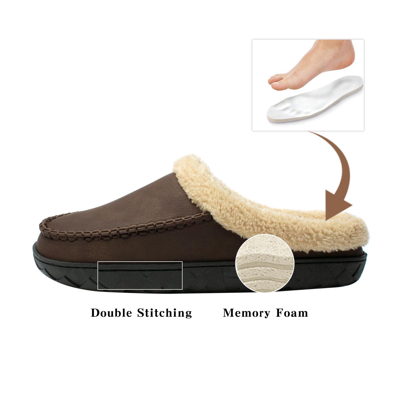 WOTTE Men's Moccasin Slippers - Soft Microsuede with Fleece Lining & Memory Foam - Comfortable Indoor/Outdoor House Shoes for Relaxing at Home, Walking the Dog or Quick Errands