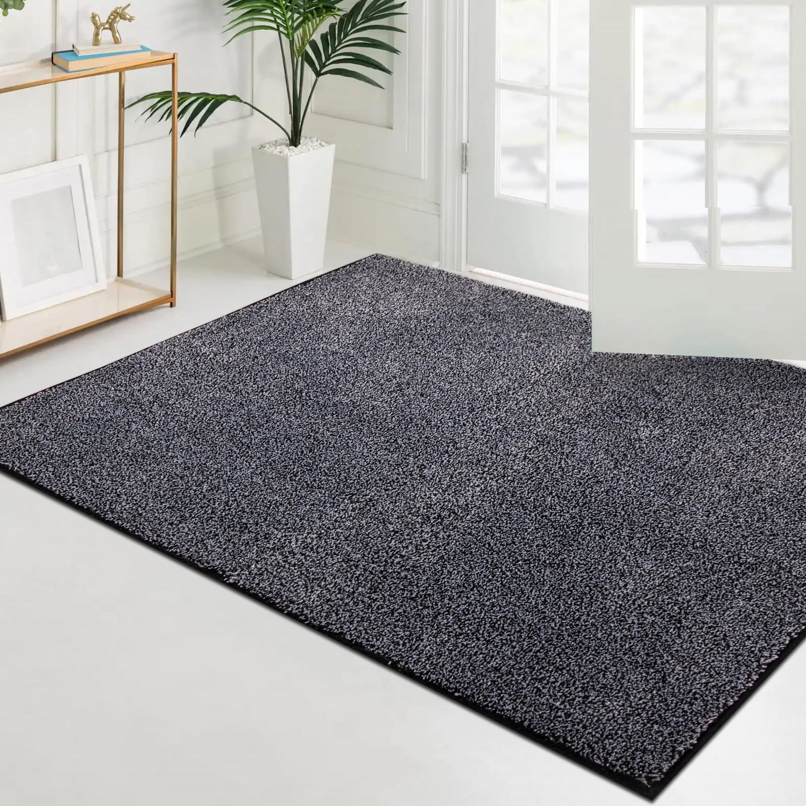 PURRUGS 4x6 Feet Non-Slip Washable Area Rug - Pet Friendly, Stain Resistant Entryway Mat for Hallway, Living Room, Bedroom & Mudroom - Bluish Grey-Black | Perfect for High Traffic Areas & Pet Owners
