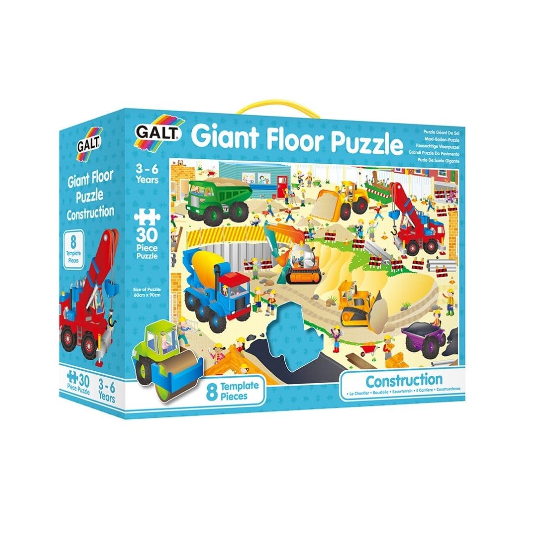 Galt Toys Giant Floor Puzzle - Construction Site, 36-Piece Large Jigsaw Puzzle for Kids Ages 3-6 | Fun Educational Toy for Preschool Learning & Playroom Activities