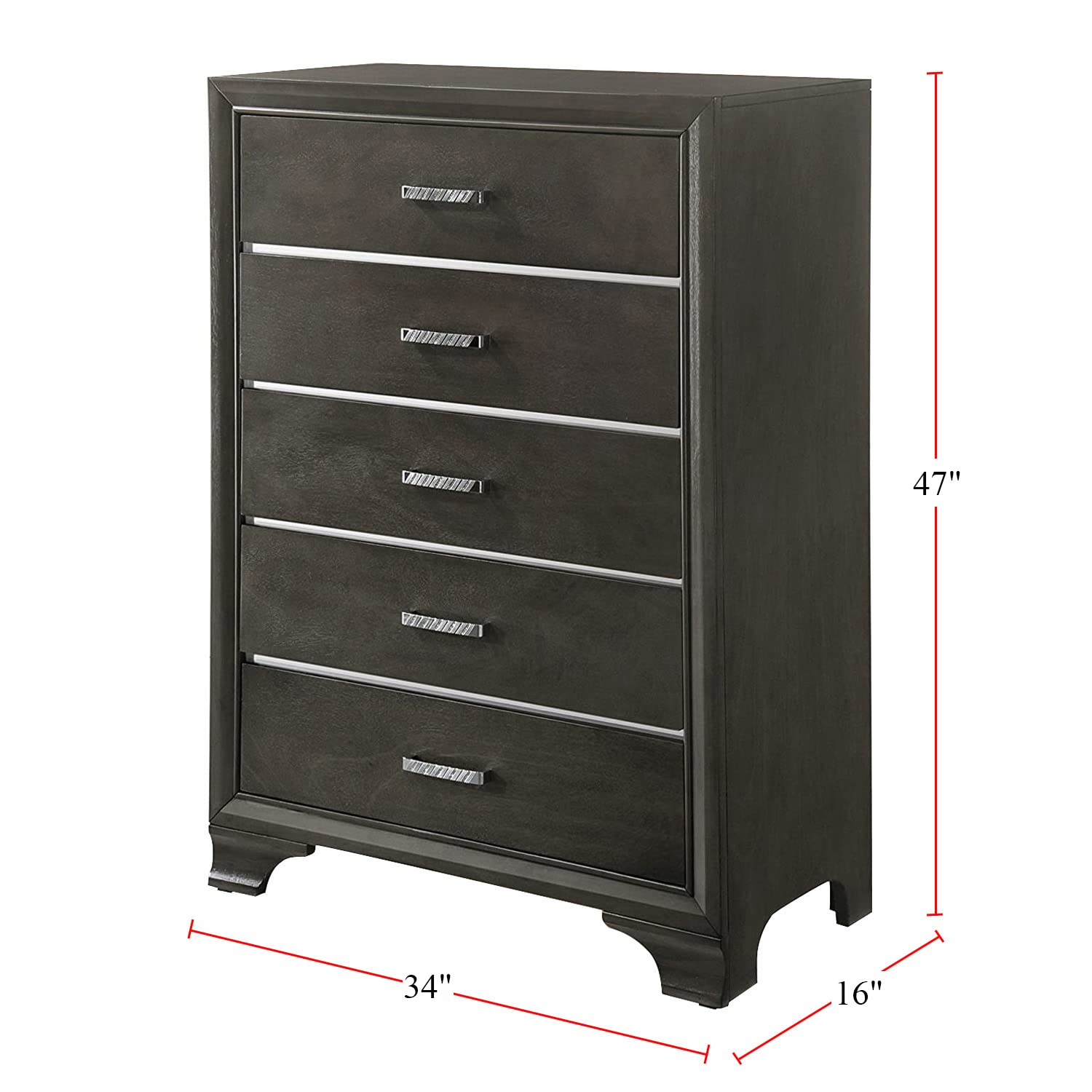 Acme Carine 5-Drawer Wooden Chest Dresser in Gray - Perfect for Bedroom Storage & Closet Organization