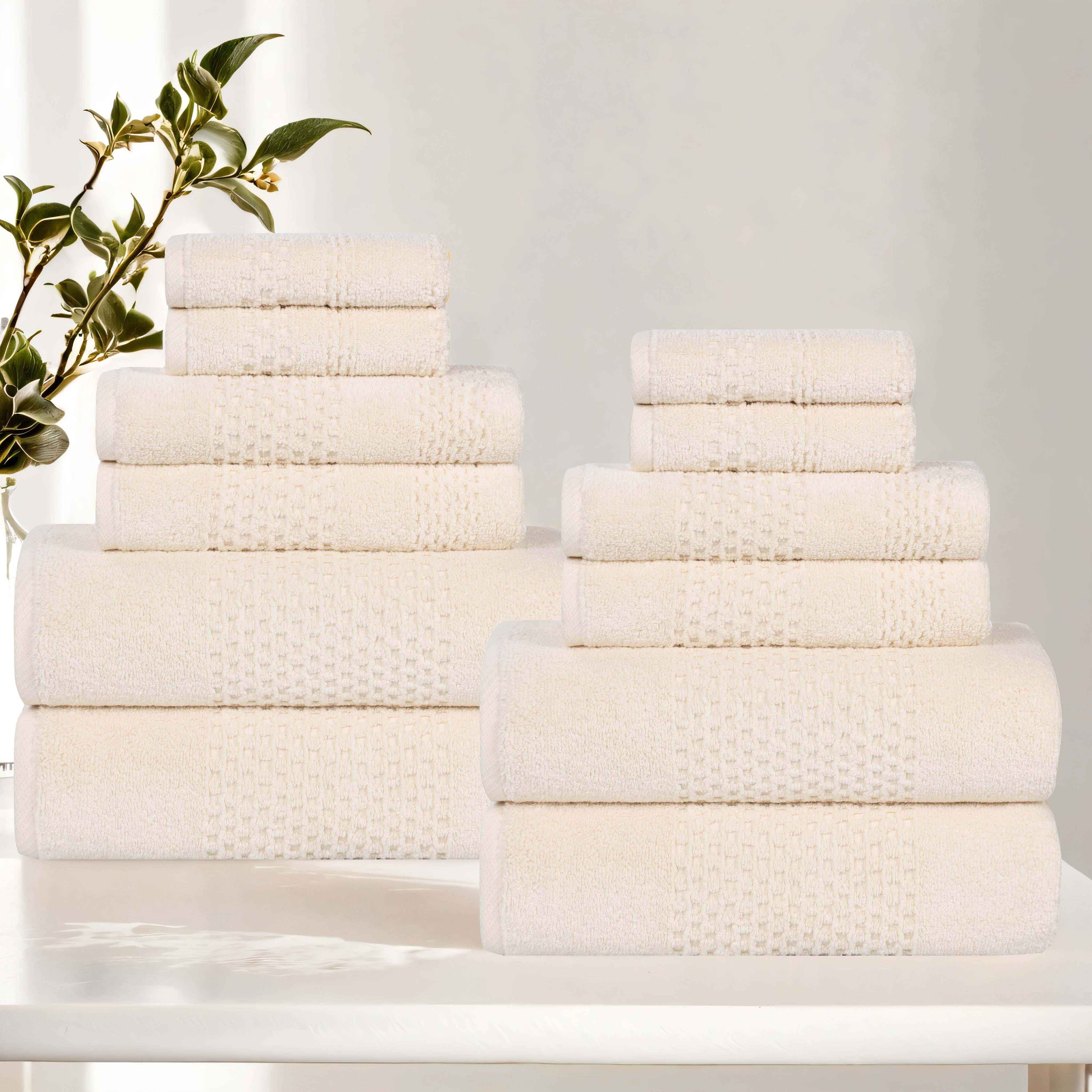 Premium 12-Piece Zero Twist Cotton Waffle Towel Set - Ultra Soft & Absorbent Bath Towels for Spa, Beach, and Luxury Home Use