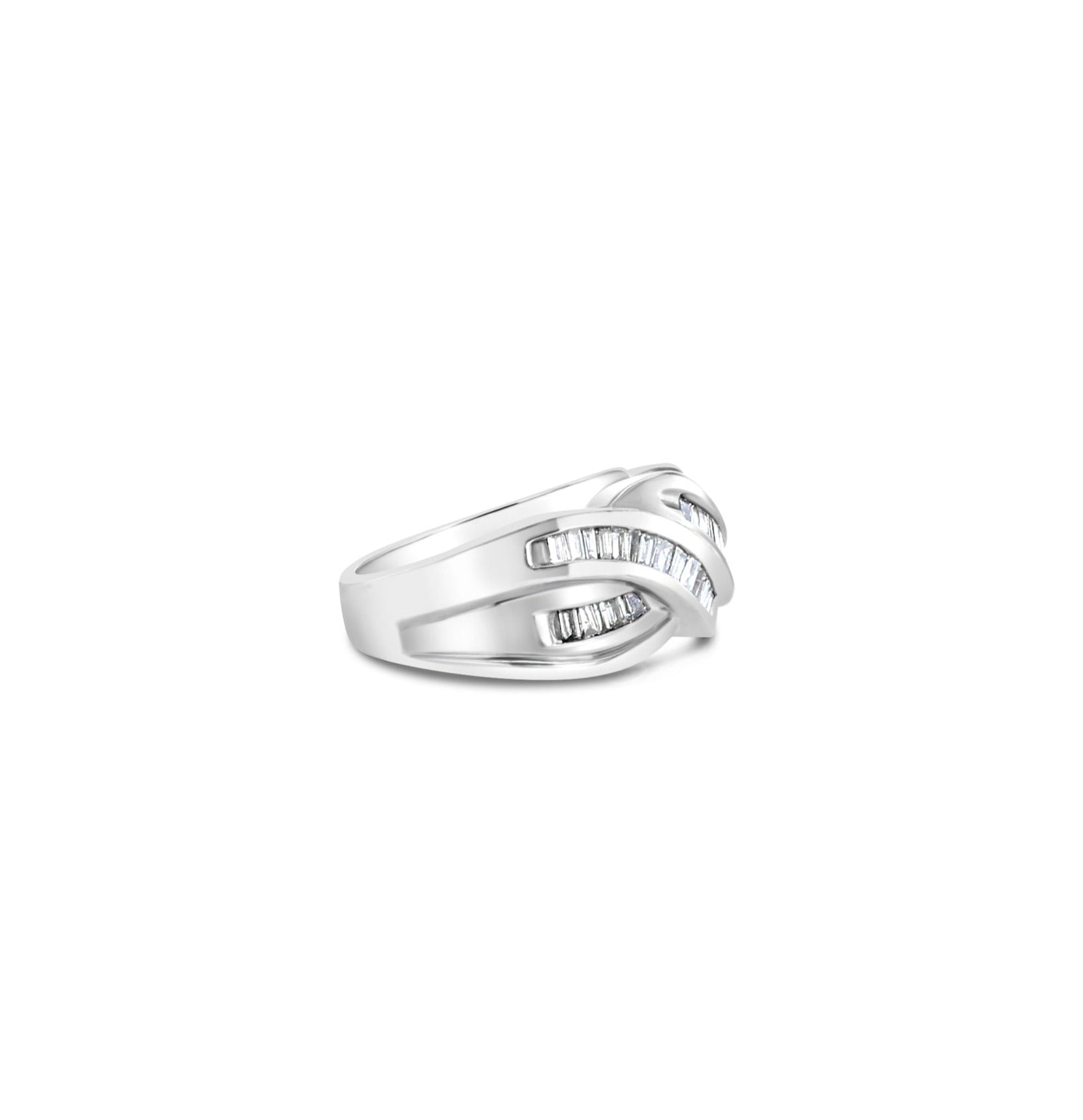 1 Carat Diamond Baguette Ribbon Ring - Elegant Stackable Wedding Band for Women, Perfect for Engagement, Anniversary & Special Occasions
