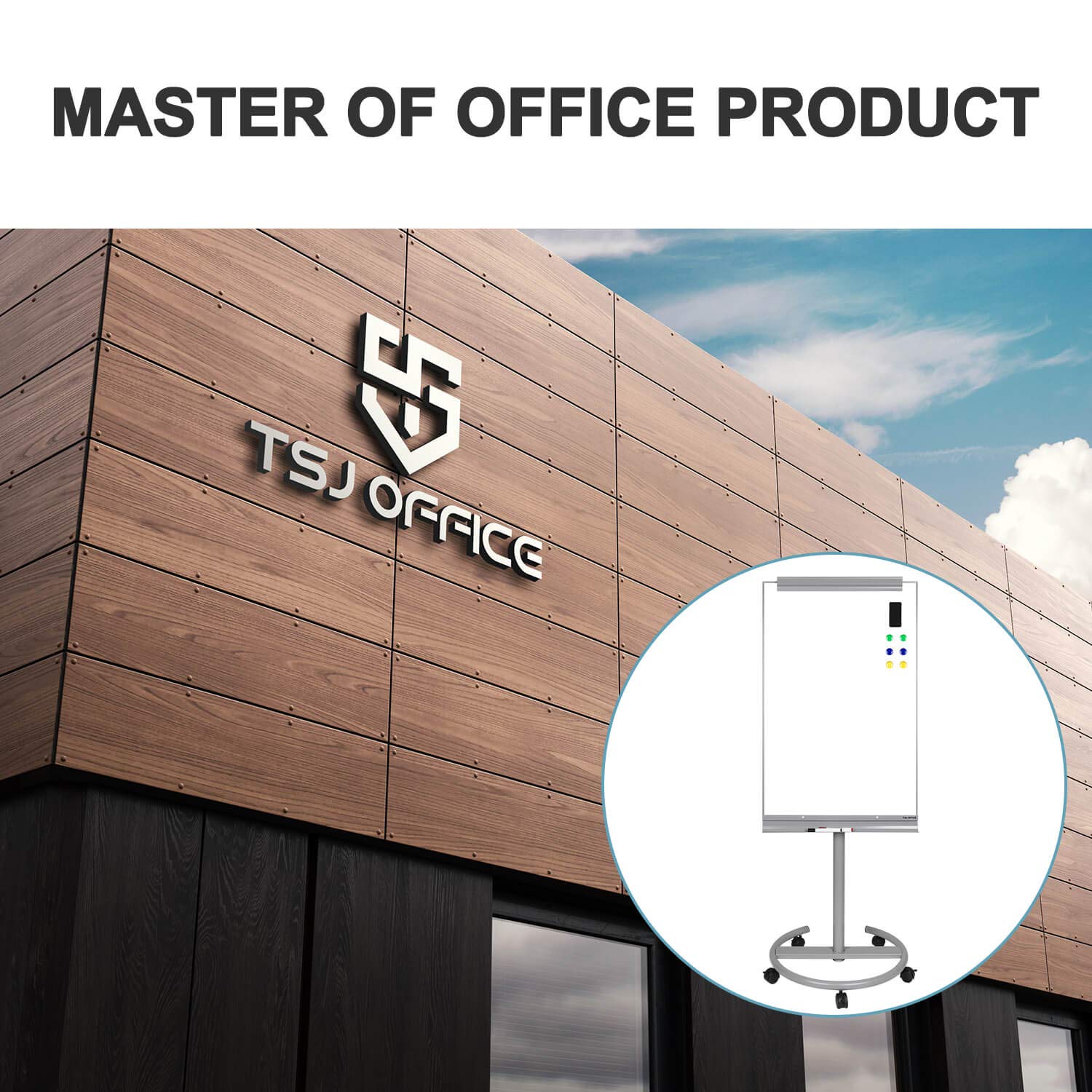 TSJ OFFICE Mobile Standing Whiteboard - 40 x 26 Inches Dry Erase White Board with Rolling Stand, Adjustable Height Tripod Easel for Office Meetings, Classrooms & Home Office Presentations