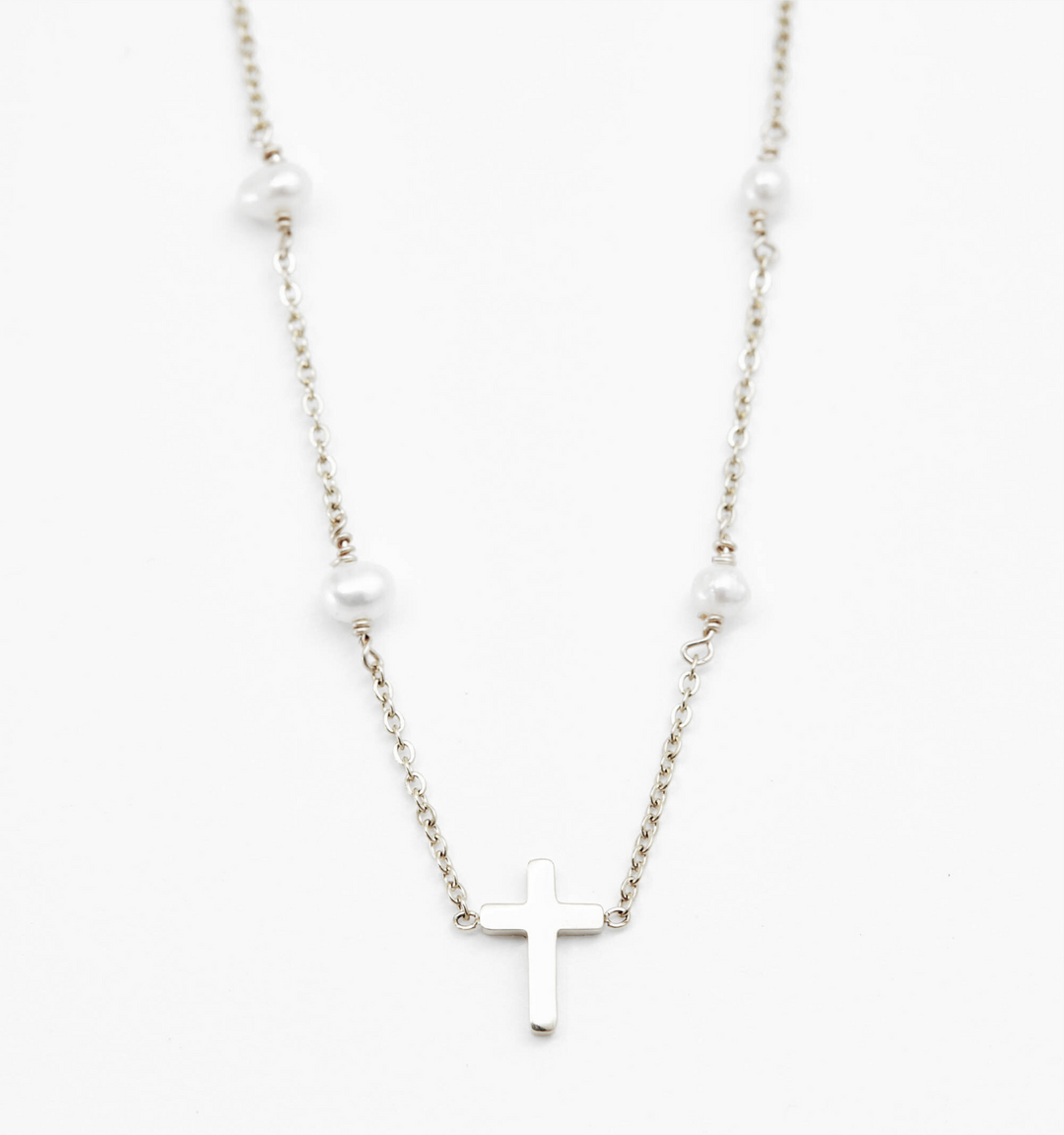 Elegant Cross Pearl Link Necklace for Women - Stylish Religious Jewelry Gift for Christmas, Baptism, Weddings & Everyday Wear