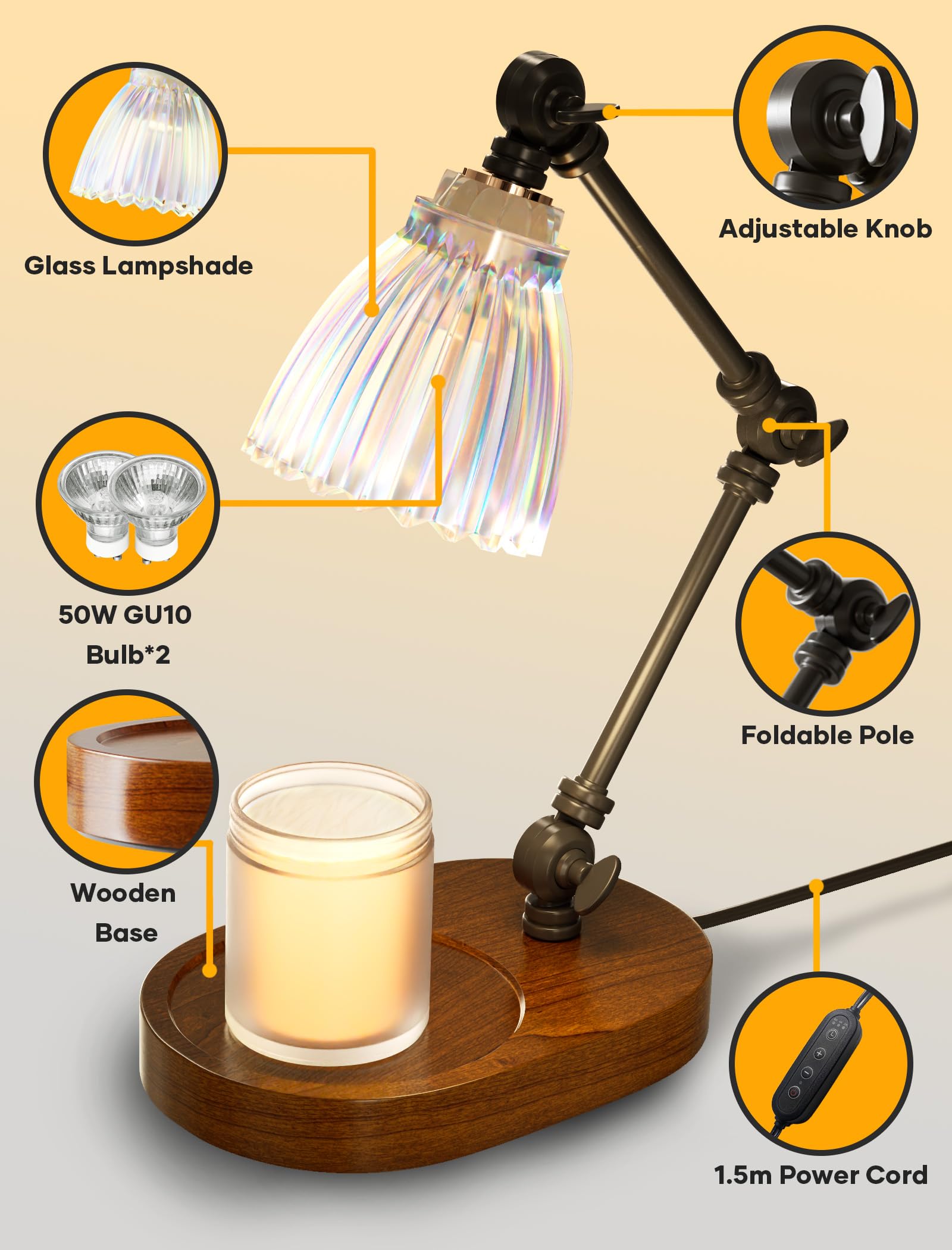 **Candle Warmer Lamp with Stepless Dimming, Timer & Adjustable Height - Electric Wax Melt Warmer for Scented Wax, Home Decor Gift for Christmas & Housewarming (Glaze) - Perfect for Bedroom, Living Room & Relaxation**