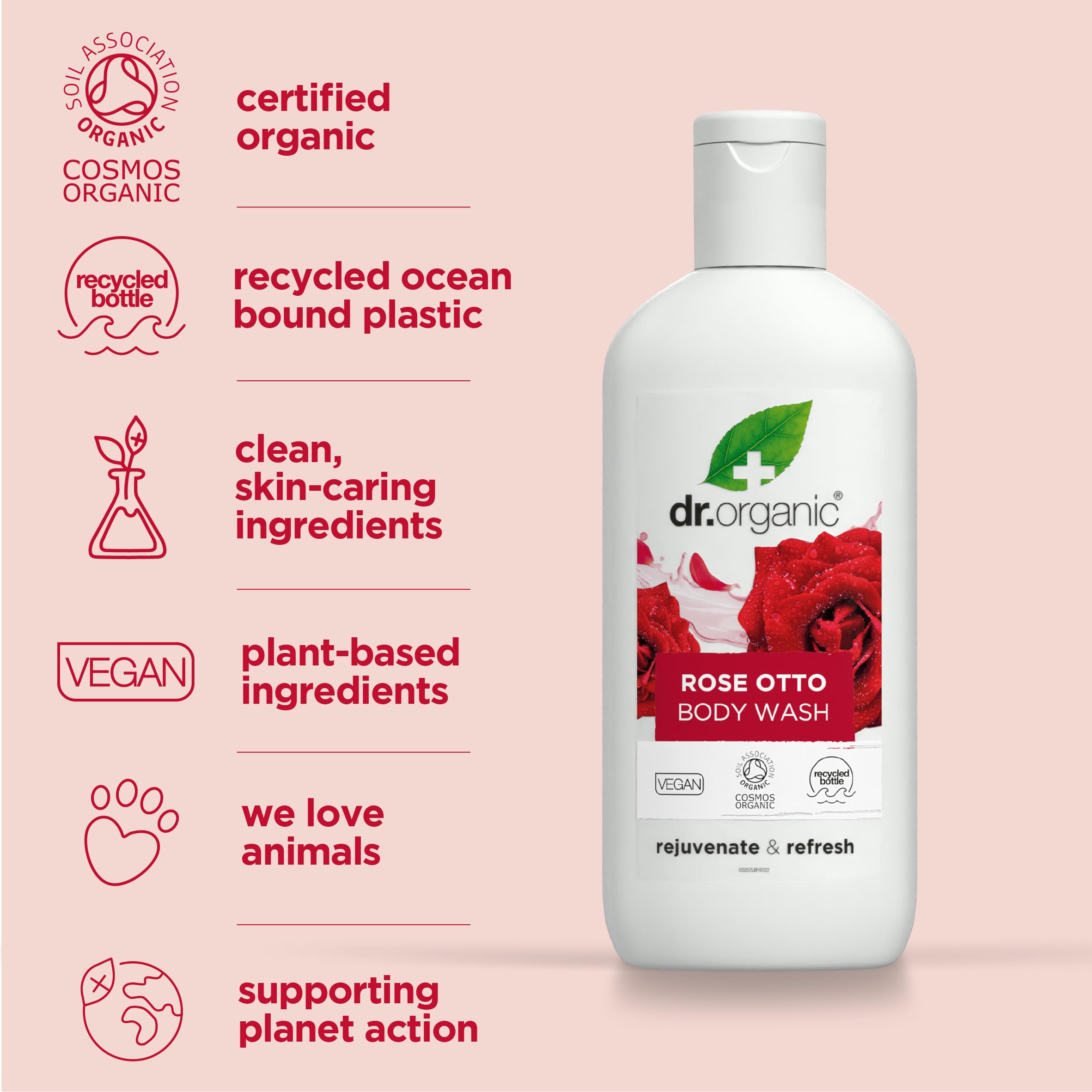 Dr Organic Rose Body Wash 250ml - Natural & Hydrating Shower Gel for Dry & Sensitive Skin - Perfect for Daily Use, Spa Days & Gift Giving