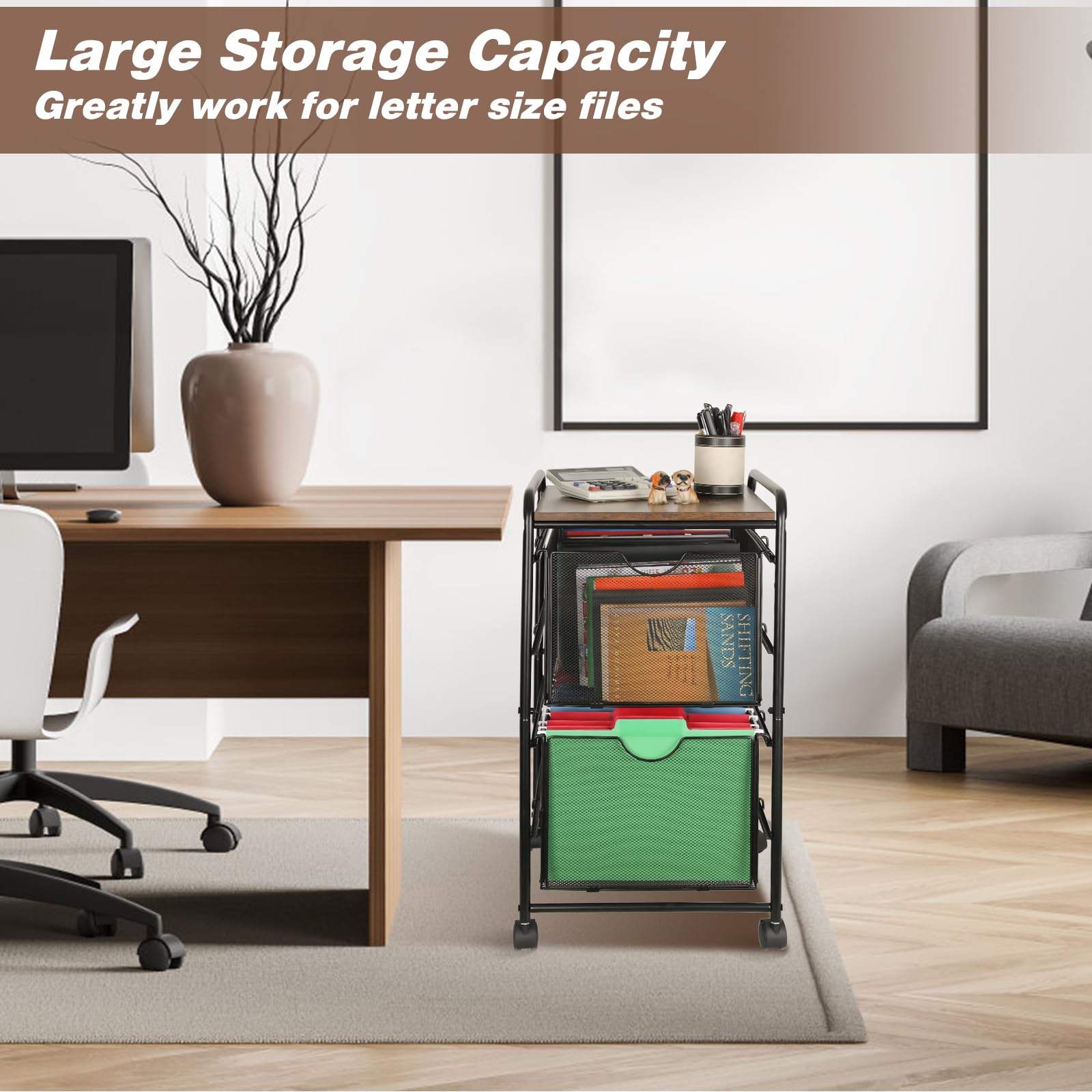 2-Tier Rolling Storage Cart with Wheels - Mobile Utility Organizer for Office, Home, Coffee Bar, Books, Arts & Crafts - Black - Perfect for Small Spaces & Clutter-Free Organization