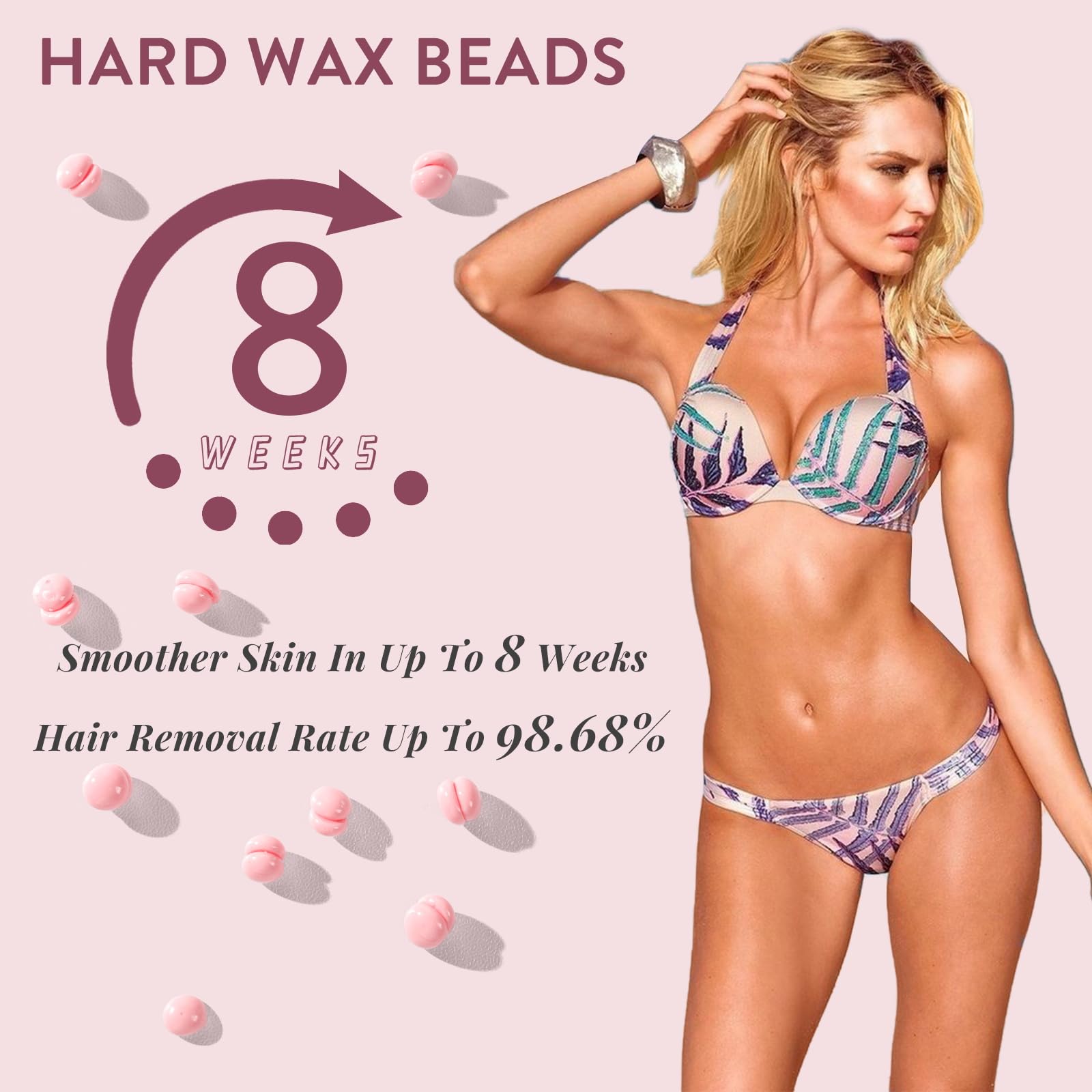 Hard Wax Beads for Hair Removal - 1.65lb Waxing Beads for Coarse Hair, Eyebrows, Bikini, Brazilian & Face + 300 Waxing Sticks & Applicators | At-Home Salon Waxing Kit for Smooth Skin