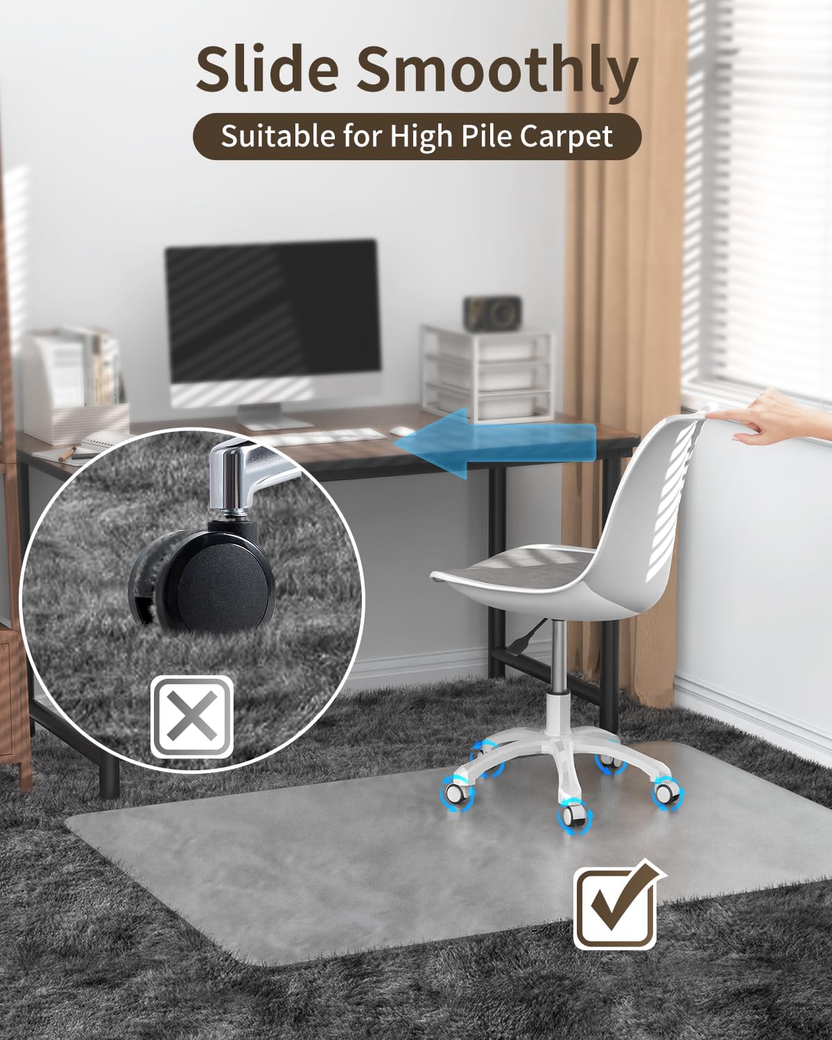 Blvornl Frosted Clear Chair Mat for High Pile Carpet & Hardwood Floors - 34.6