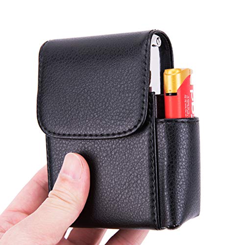 Lelesta PU Leather Cigarette Case with Lighter Holder - Black Lychee Pattern for Women | Portable Smoking Accessory
