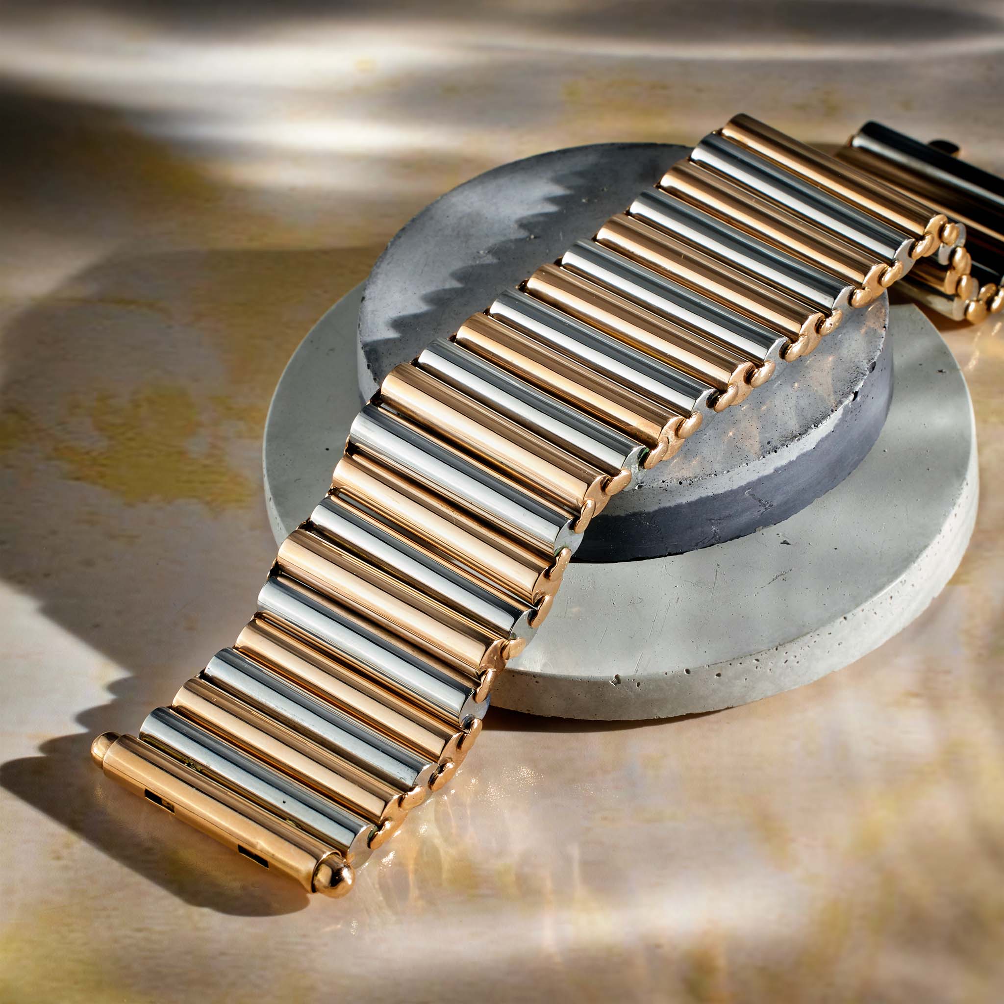 Elegant Bi-Color Gold Cylinder Bracelet for Women - 14K Rose & Yellow Gold Stackable Bangle - Perfect for Everyday Wear, Gift Giving & Special Occasions