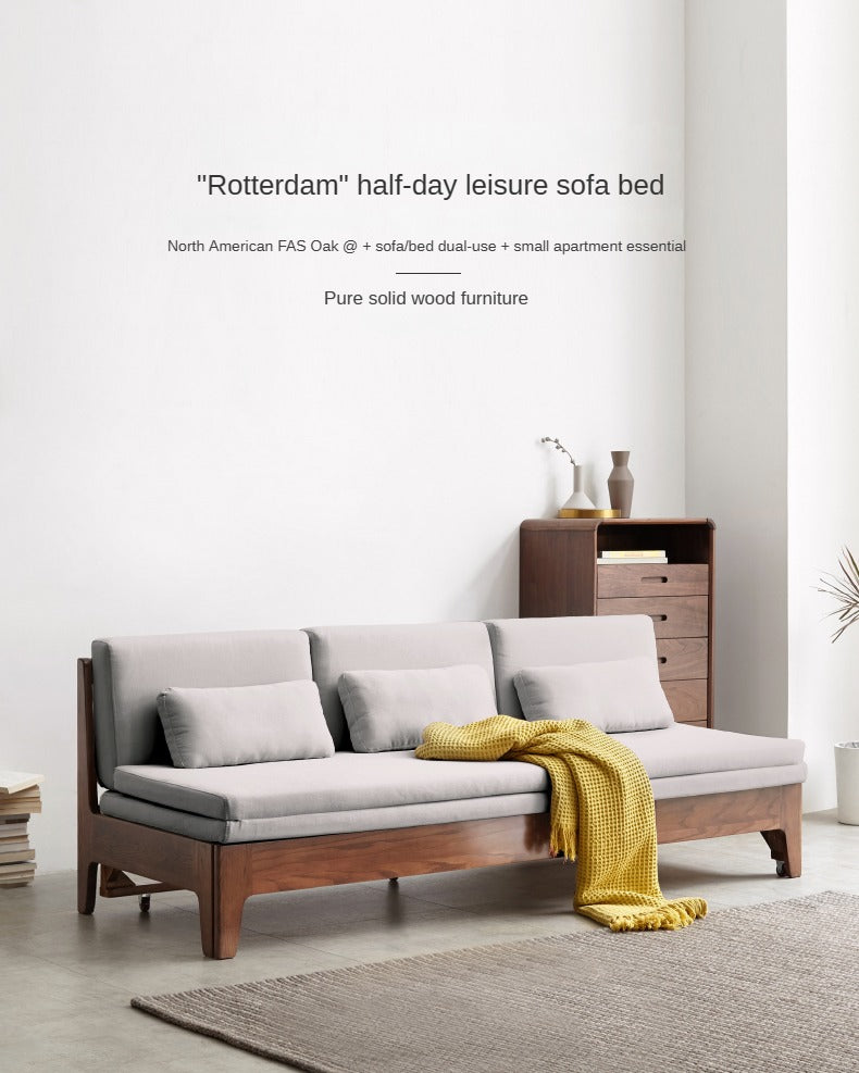 Solid Oak Wood Sofa Bed - Foldable & Convertible for Living Room, Guest Room, or Small Spaces - Multi-Functional Furniture for Comfort & Style