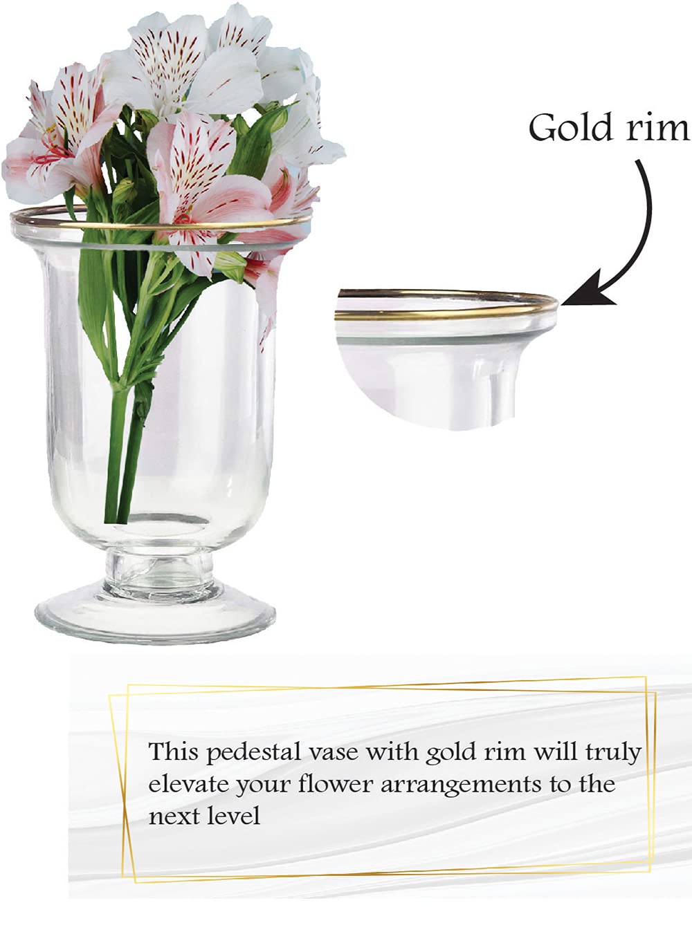 Serene Spaces Living Pedestal Vase with Gold Rim - 4