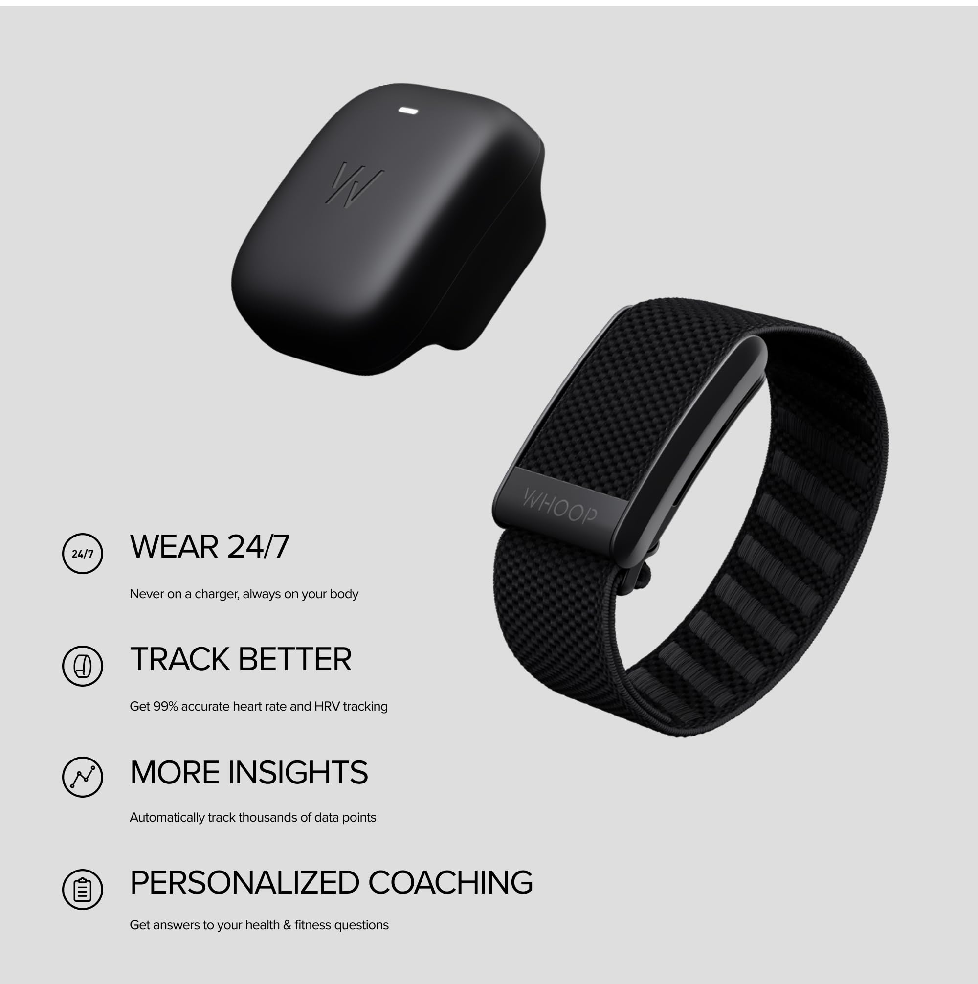 WHOOP 4.0 Fitness Tracker with 12-Month Membership - 24/7 Heart Rate Monitor & Sleep Tracker - Performance Optimization Wearable for Athletes - Track Strain, Recovery & Wellness Metrics - Perfect for Gym, Running & Daily Health Monitoring